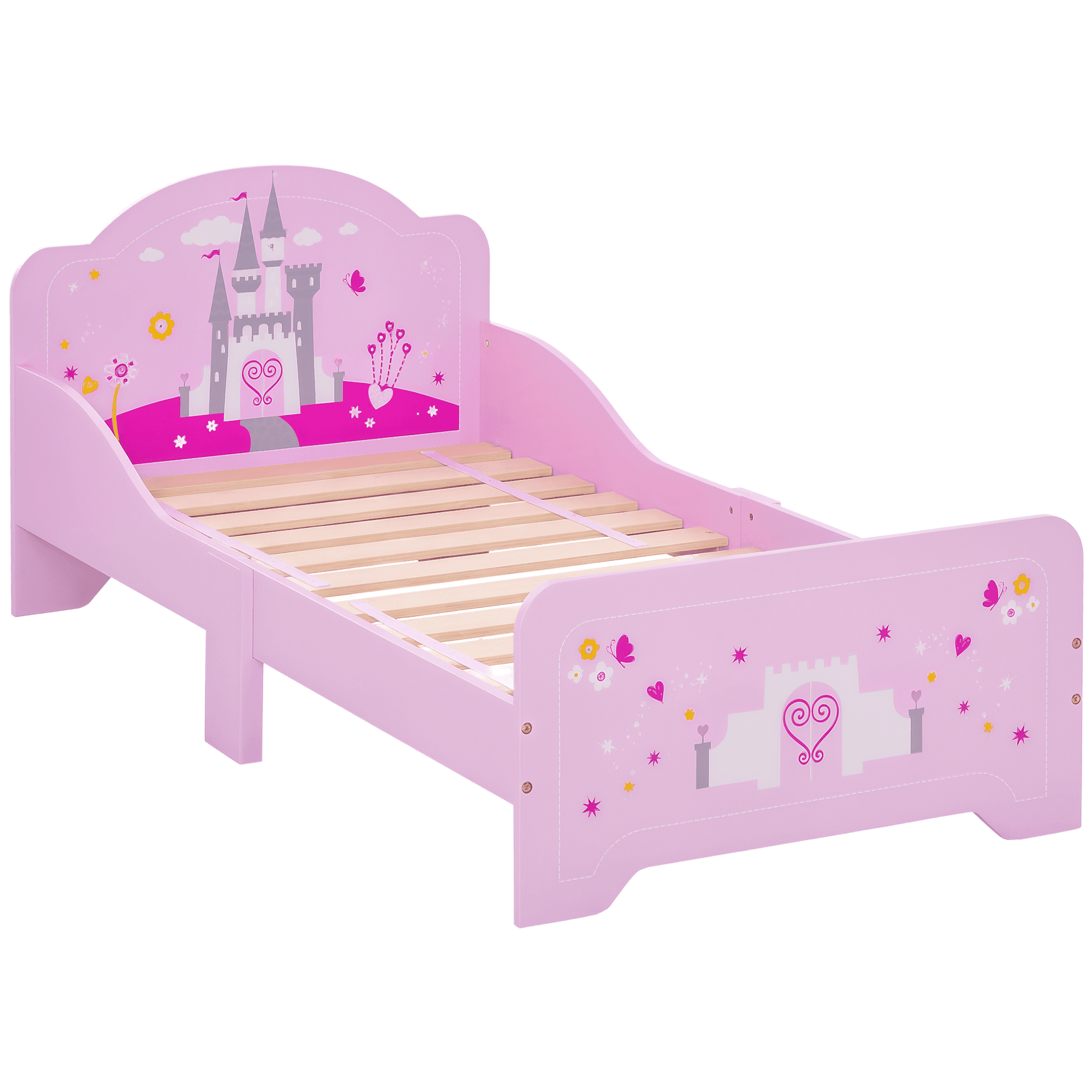 HOMCOM Lit d’enfant princesse de 3 à 6 ans sans matelas accessoires fournis 143 x 73 x 60 cm rose