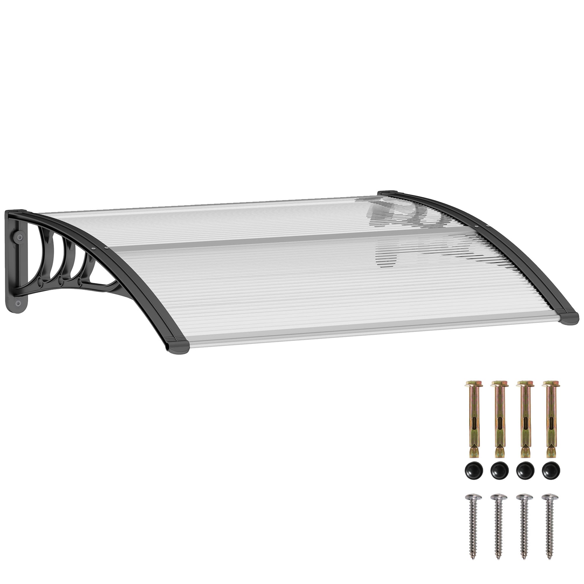 Outsunny Auvent de Porte Voûté Arrondi en Polycarbonate Noir 100L x 80l x 23H cm Aosom France