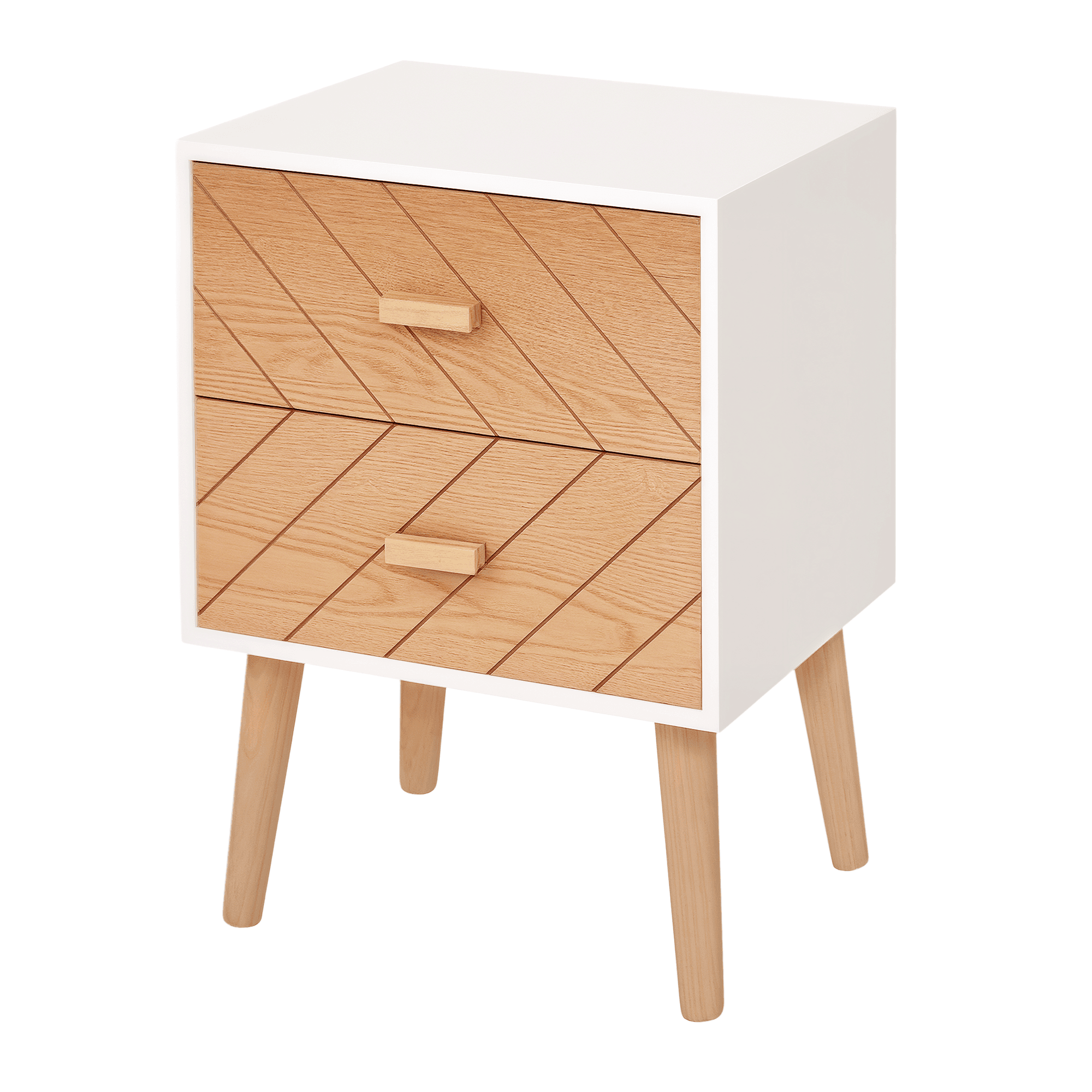 Homcom Chevet table de nuit design scandinave 40L x 30l x 56H cm 2 tiroirs bois massif pin MDF blanc et hêtre motif graphique