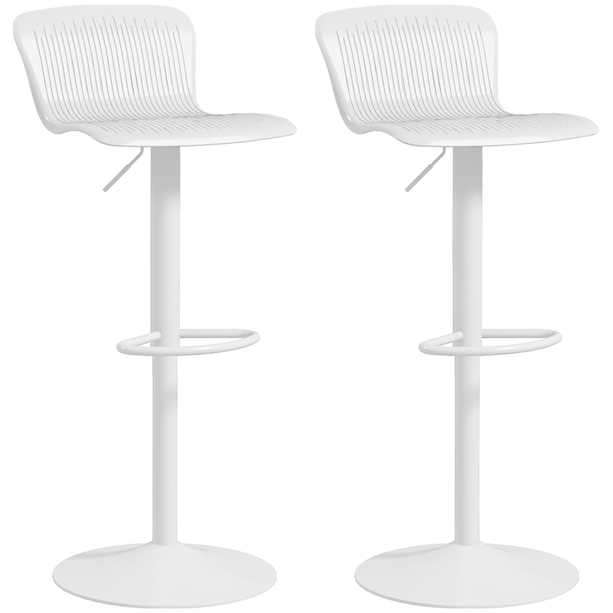 HOMCOM Lot de 2 tabourets de bar, chaises de bar réglable en hauteur, dossier et repose-pieds, 38,5x40x76,5-97,5cm, blanc