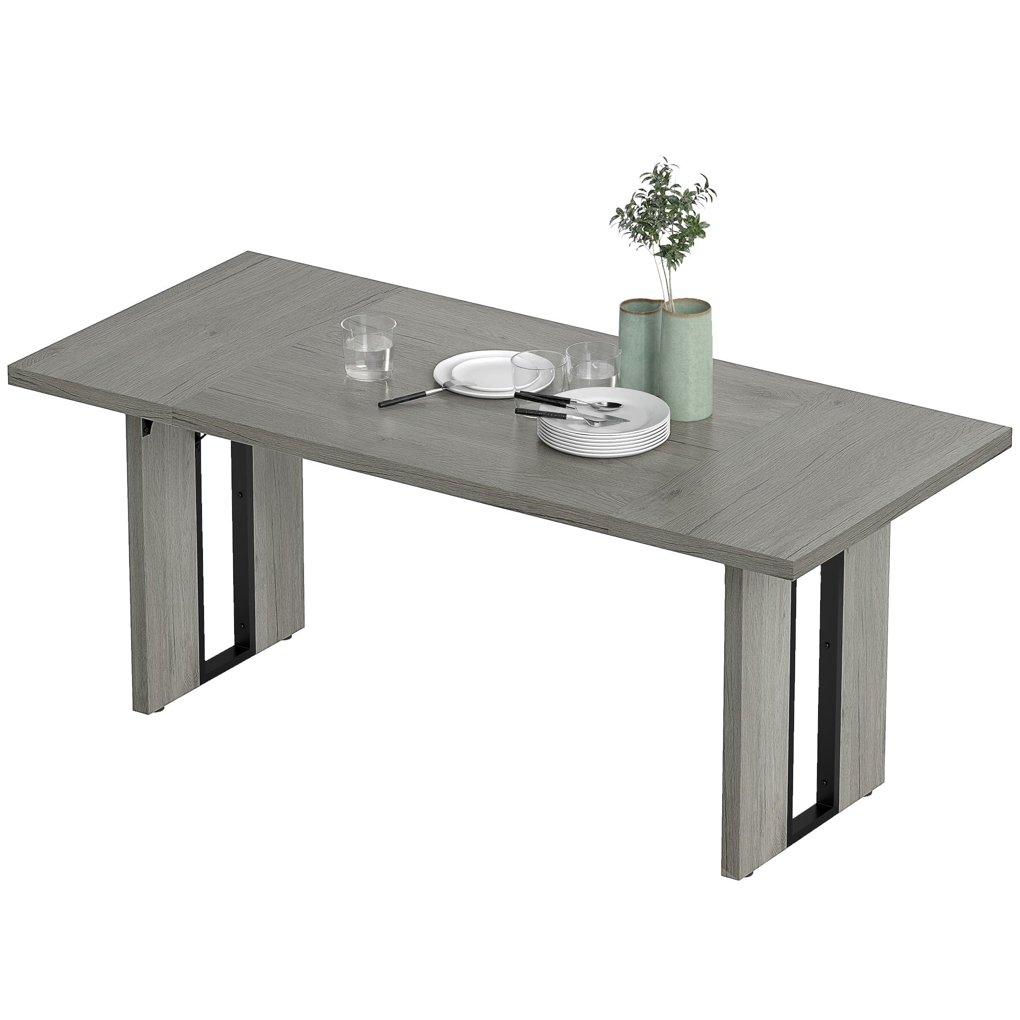 HOMCOM Table à Manger en Style Industriel pour 8 Personnes max, en Bois et Acier, 180x80x75 cm, Gris