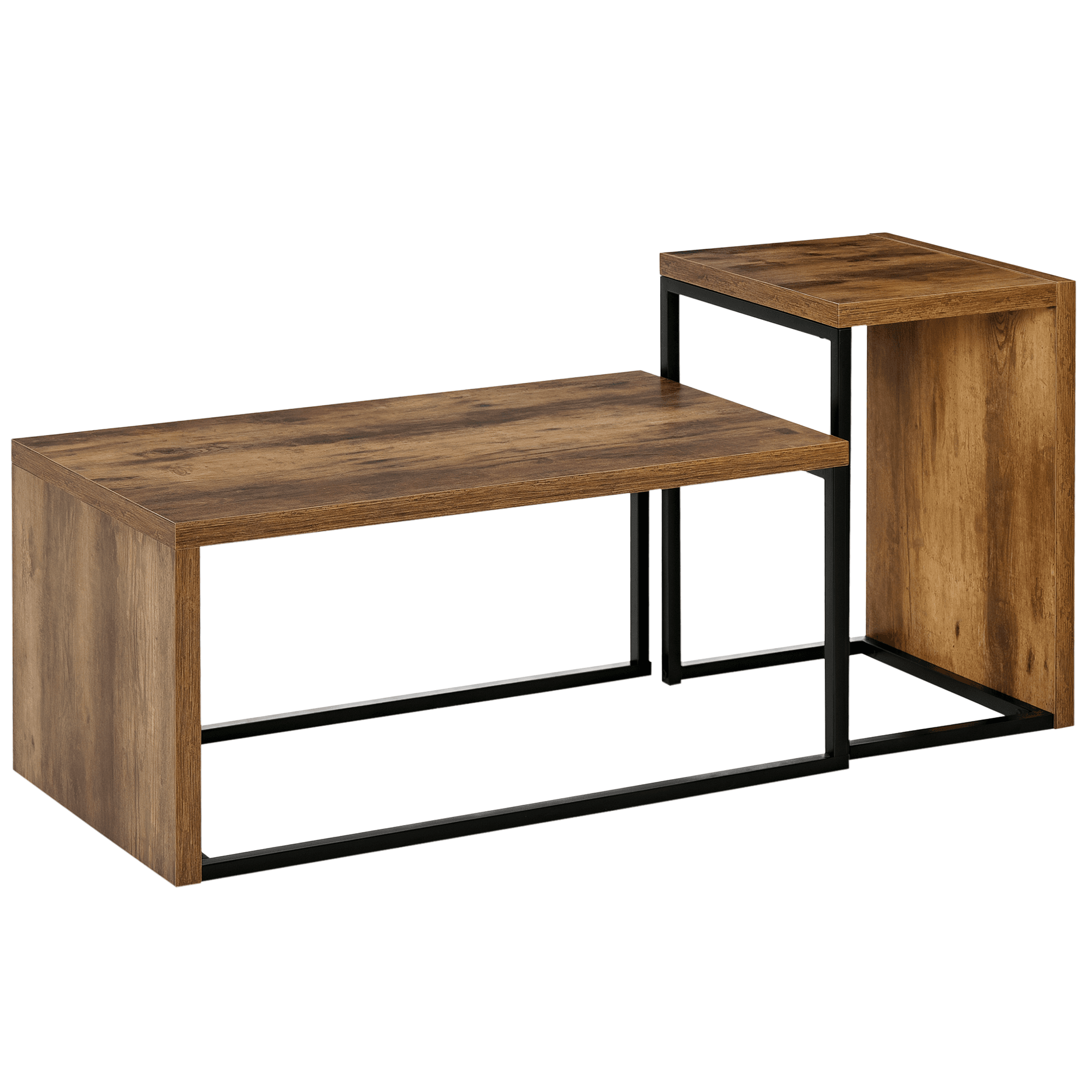 HOMCOM Lot de 2 Tables Basses gigognes Design Industriel encastrable dim. Grande Table 90L x 48l x 42H cm métal Noir Aspect Vieux Bois