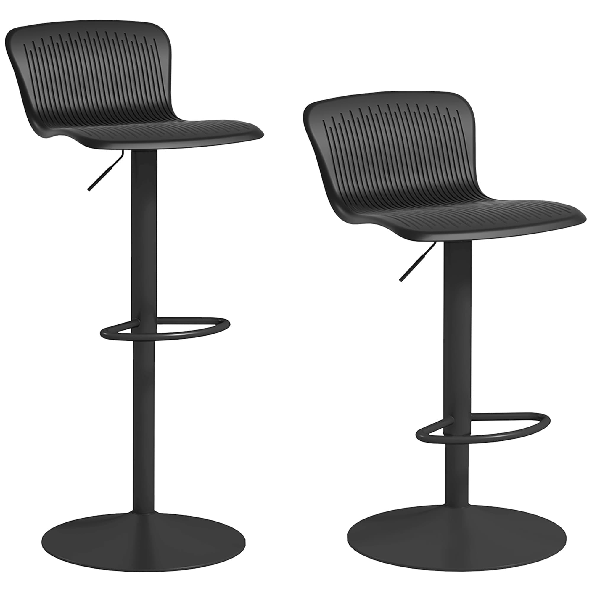 HOMCOM Lot de 2 tabourets de bar, chaises de bar réglable en hauteur, dossier et repose-pieds, 38,5x40x76,5-97,5cm, noir