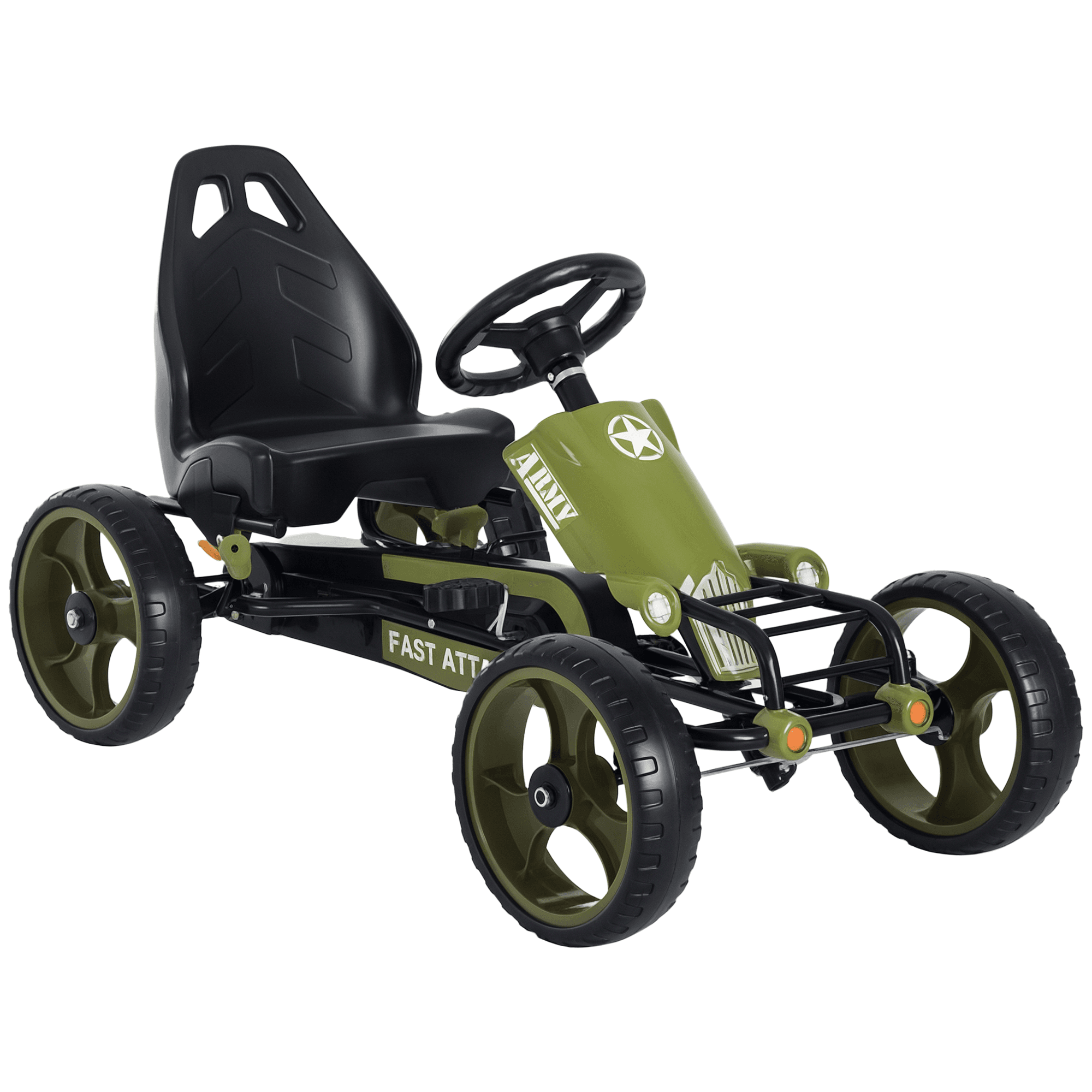 HOMCOM Vélo et véhicule pour Enfants Kart à pédales siège réglable Frein Manuel Roues AR EVA Acier Vert Noir