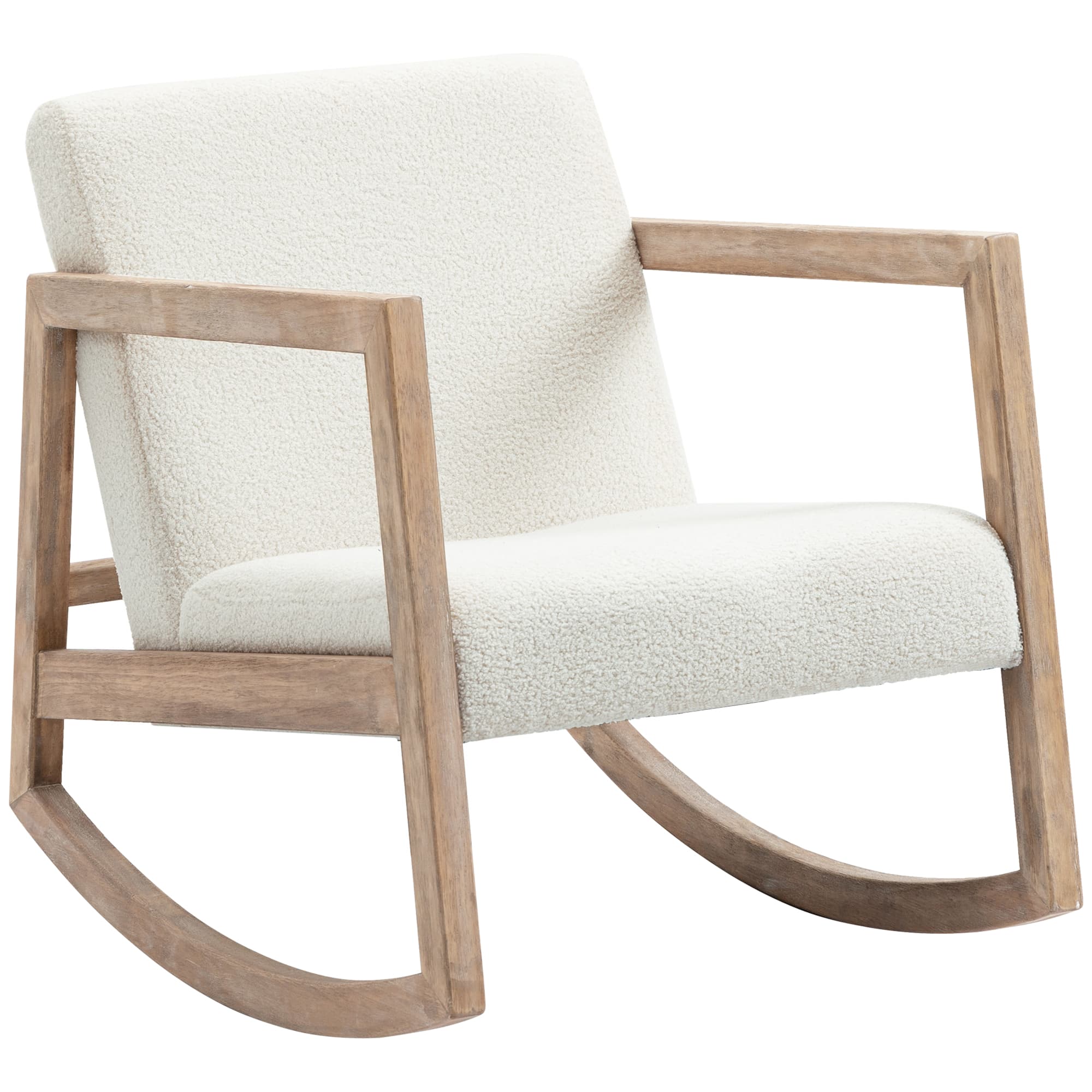 HOMCOM Fauteuil à Bascule Rocking Chair Design Tissu Effet Laine bouclée Style Vintage Base en Bois - Blanc crème