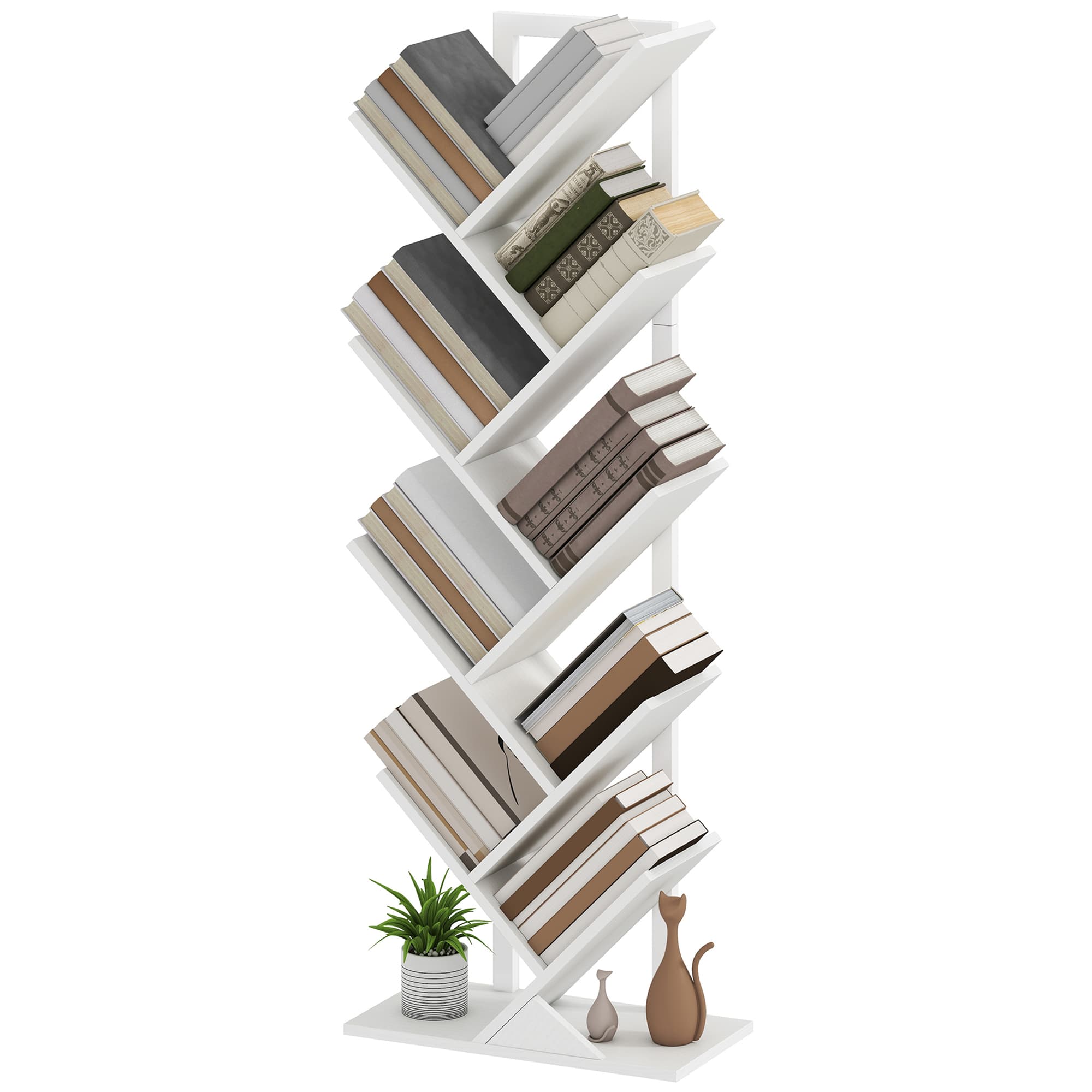 HOMCOM Étagère en Forme d'Arbre avec 9 Étagères et Système Anti-renversement pour Salon Chambre 50x24x136 cm Blanc