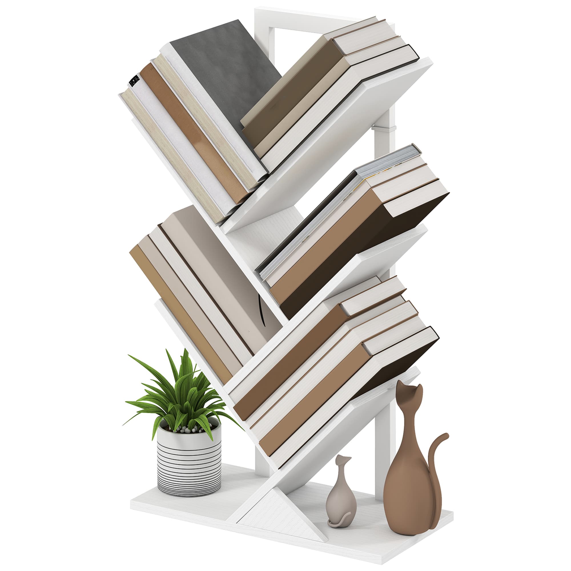HOMCOM Étagère en Forme d'Arbre avec 5 Étagères et Système Anti-basculement pour Salon Chambre 50x24x82 cm Blanc