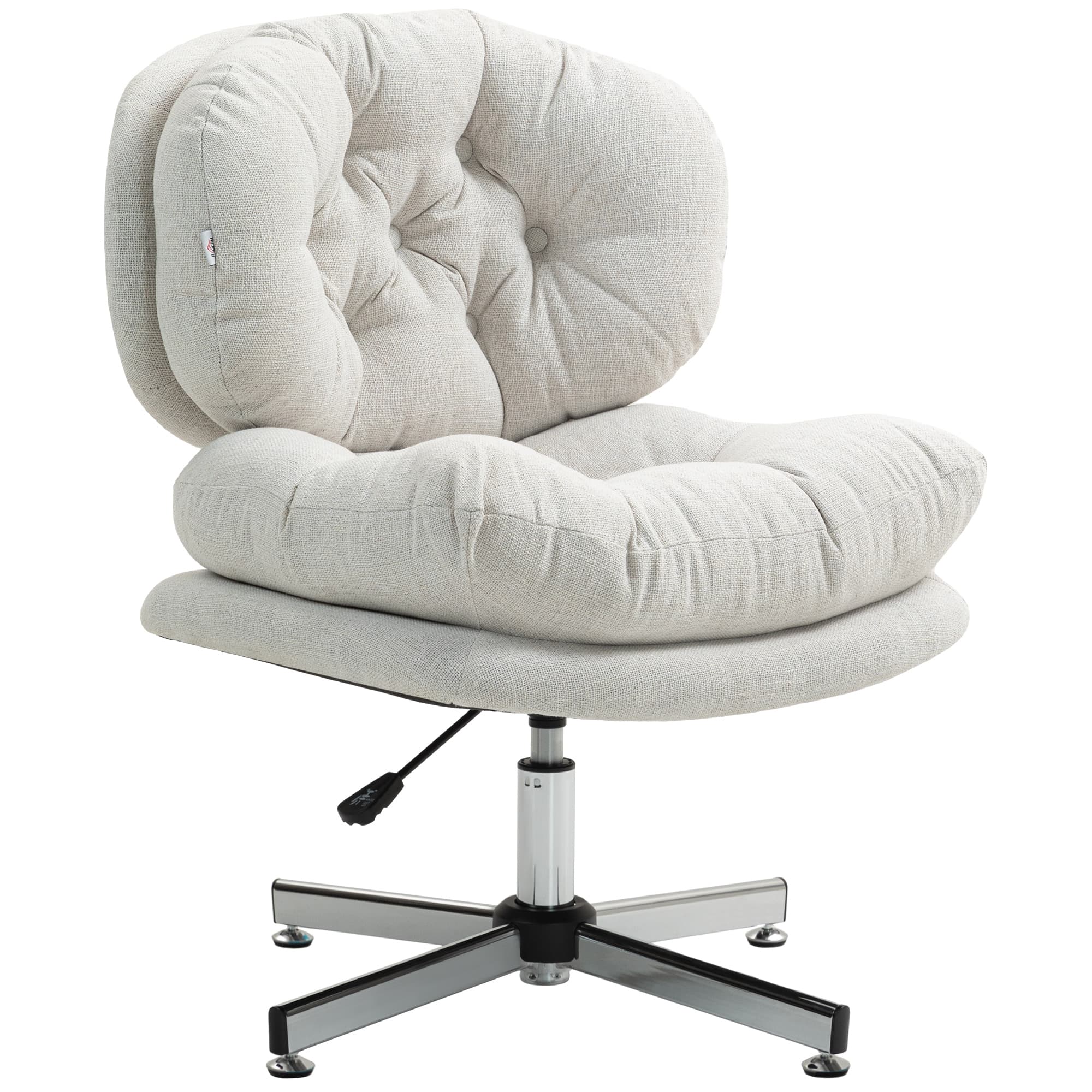 HOMCOM Chaise de bureau sans accoudoirs, chaise de bureau confortable avec siège rembourré et hauteur réglable, Blanc crème