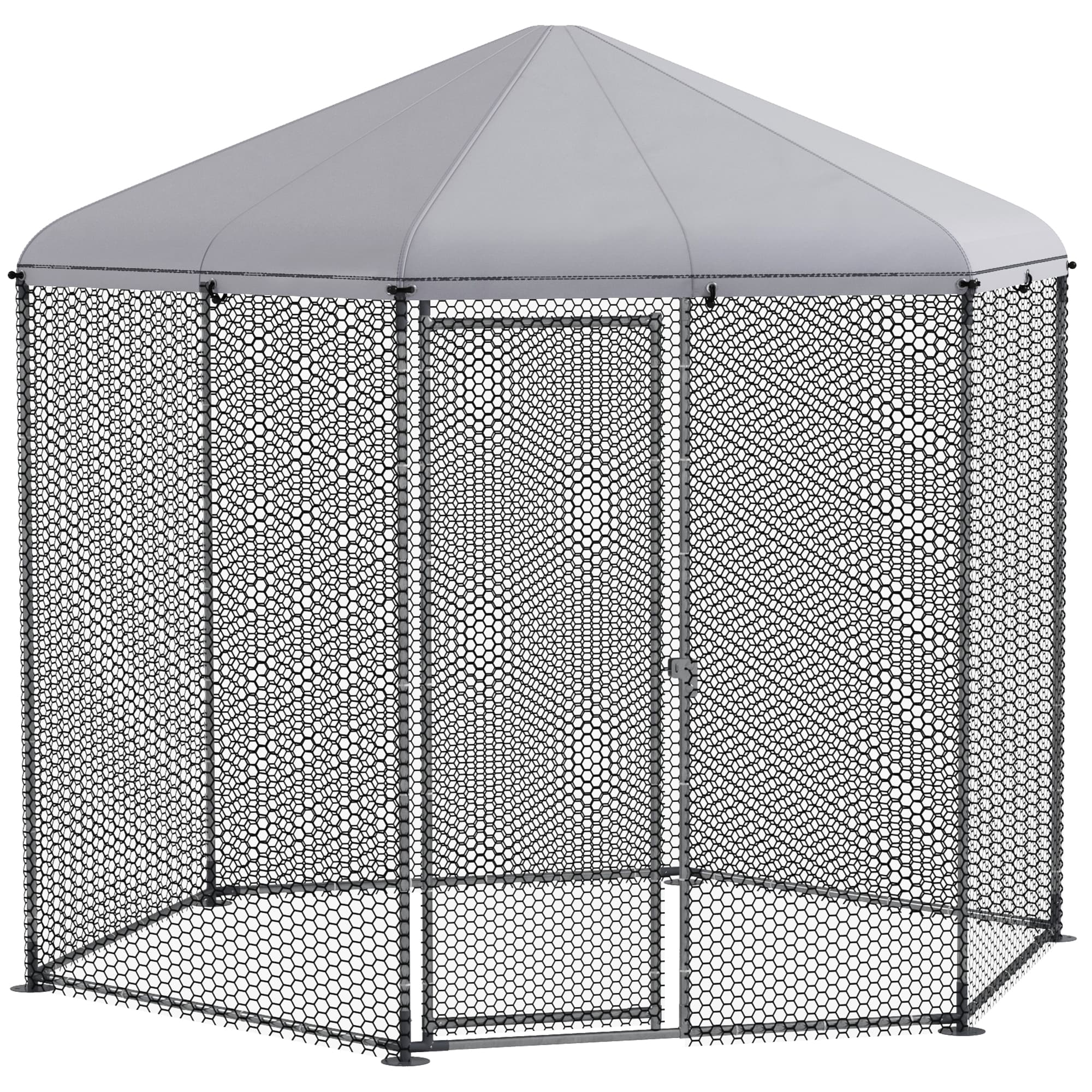 PawHut Enclos poulailler extérieur 5 m2 parc grillagé dim. 2,8L x 2,45l x 2,46H - espace couvert - 5/8 poules