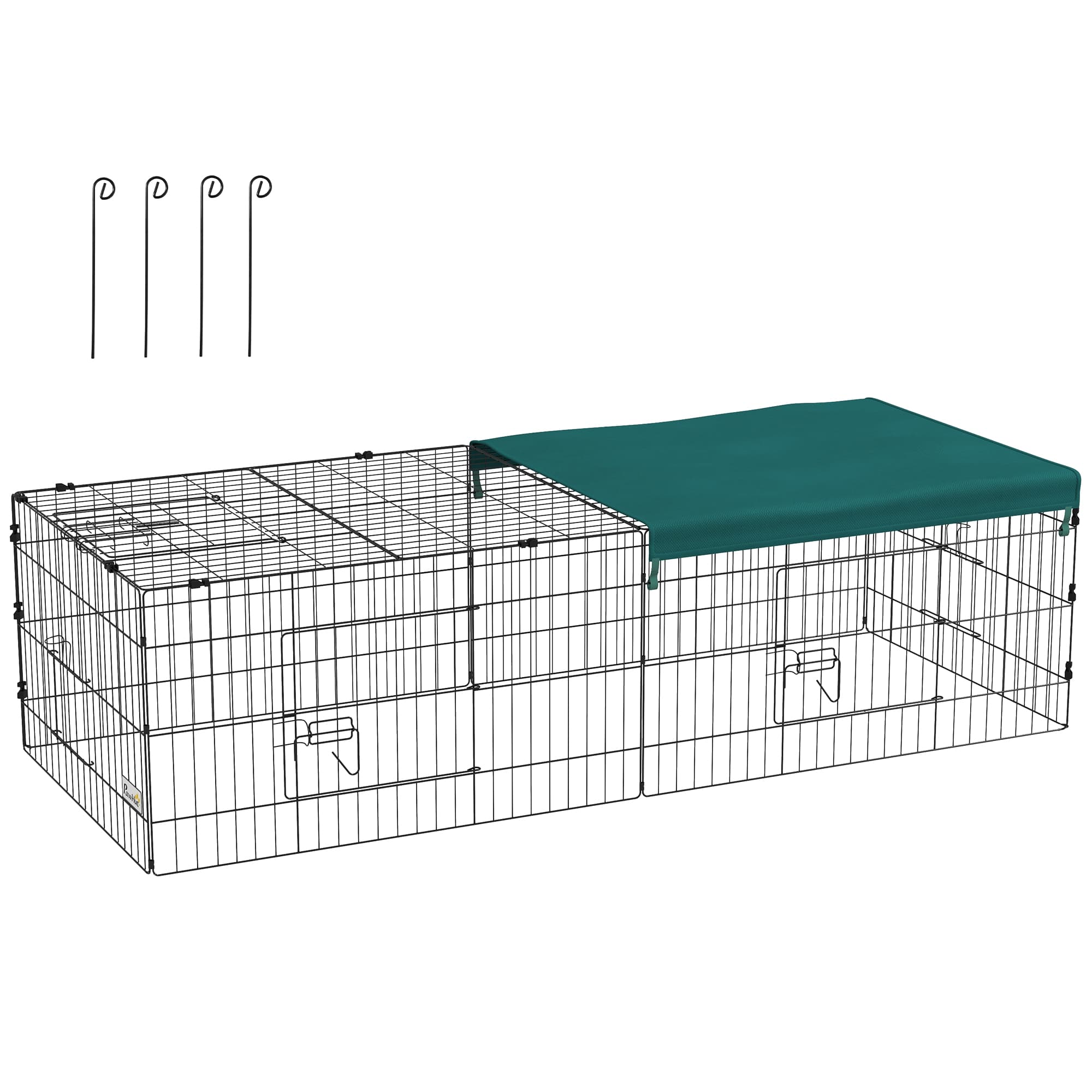 PawHut Parc enclos modulable acier avec bache pour lapins rongeurs petits animaux intérieur extérieur 185L x 75l x 50H cm vert
