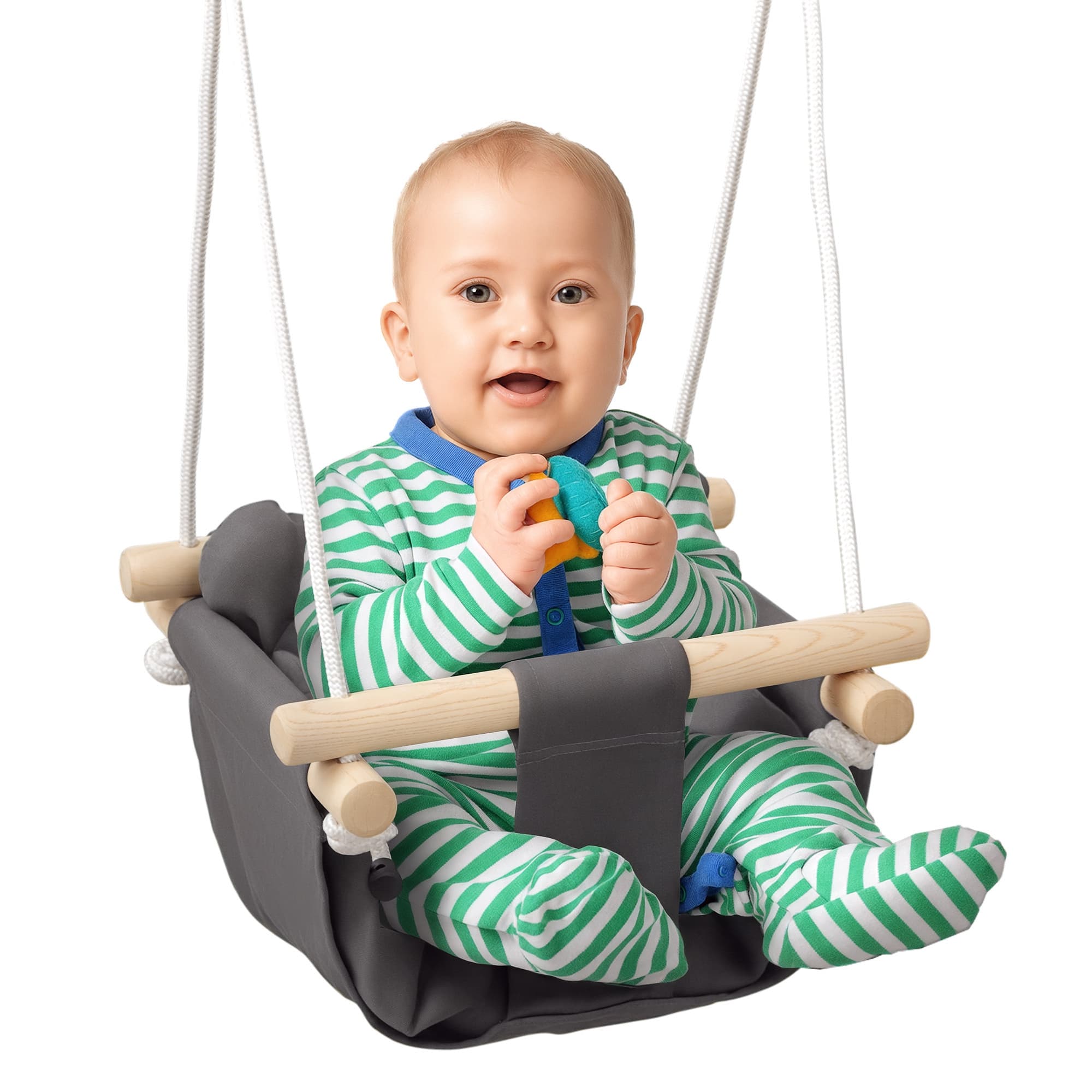 AIYAPLAY Balançoire bébé corde réglable de 110 à 180 cm avec barre de sécurité mousqueton anneaux gris foncé