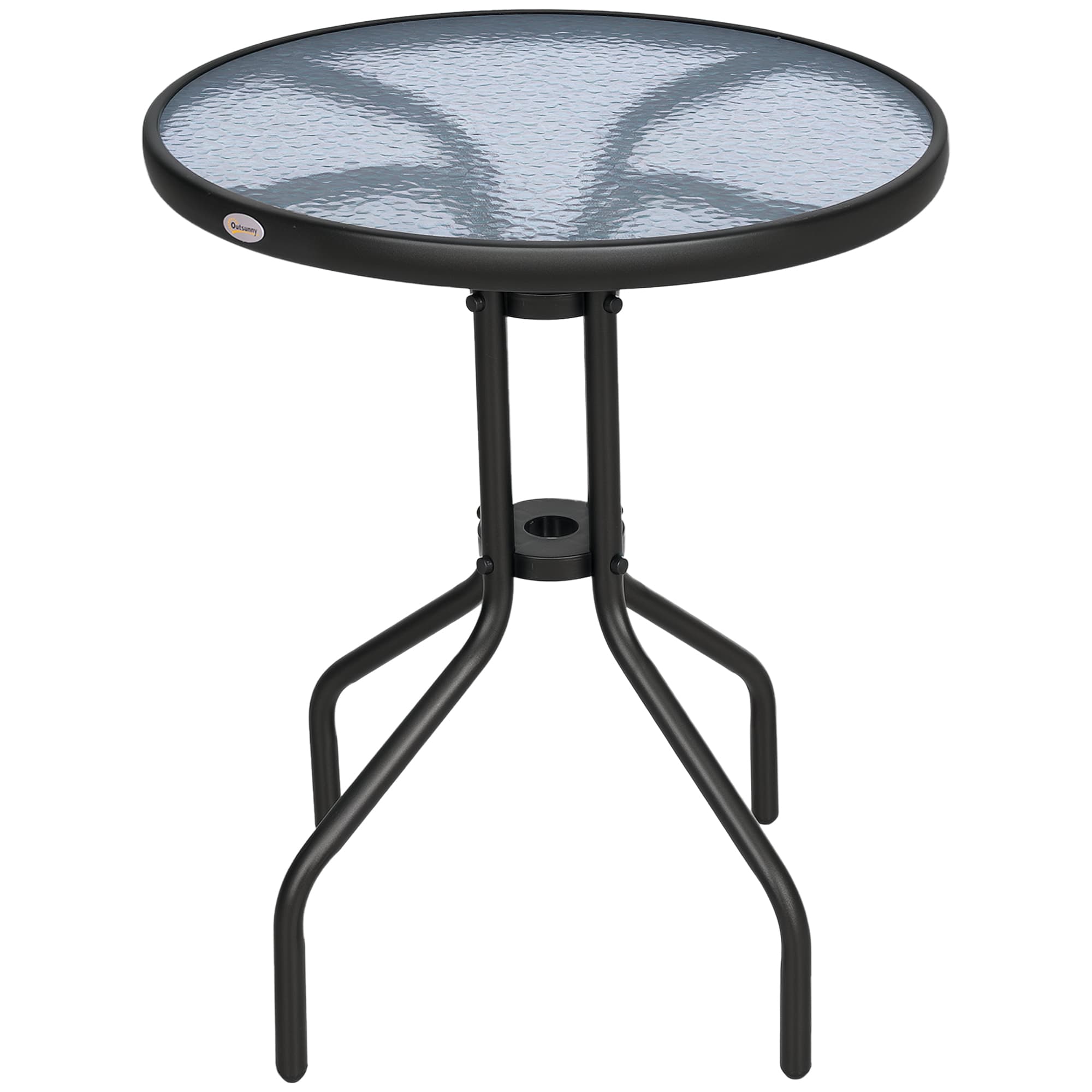 Outsunny Table basse ronde bistro de jardin Ø 60 x 70H cm métal époxy plateau verre trempé noirnull