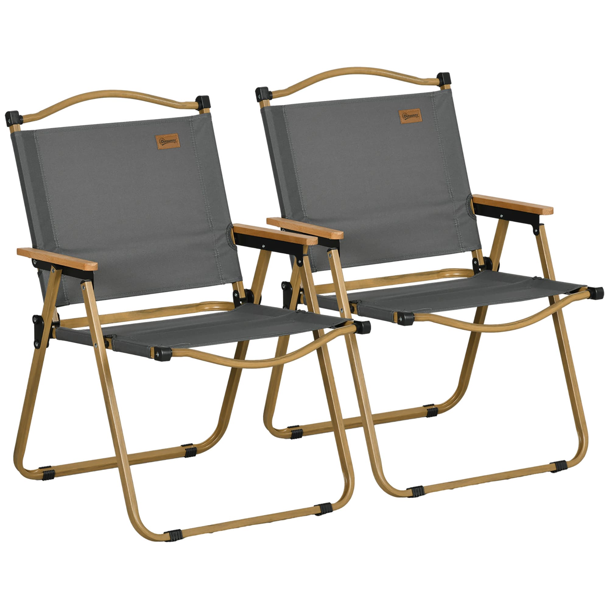 Outsunny Lot de 2 chaises de camping chaise de pêche pliante - tissu Oxford et structure acier 54 x 59 x 78 cm gris foncé