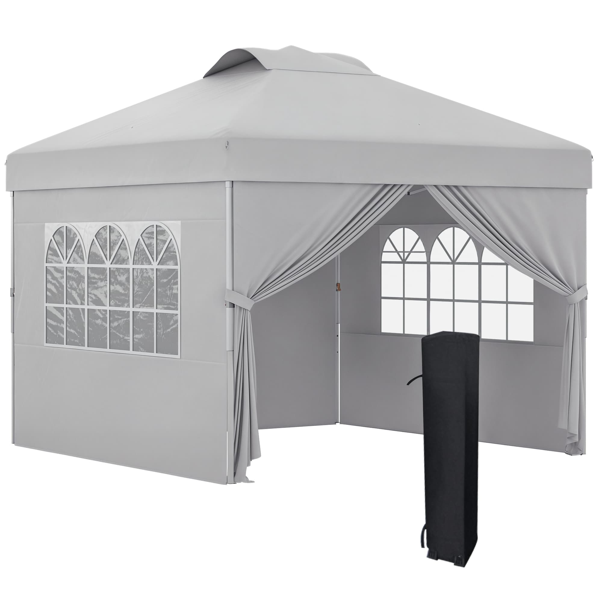 Outsunny Tonnelle barnum pop-up pliante 3 x 3 hauteur réglable parois latérales aérations fenêtres sac de transport à roulettes Aosom France