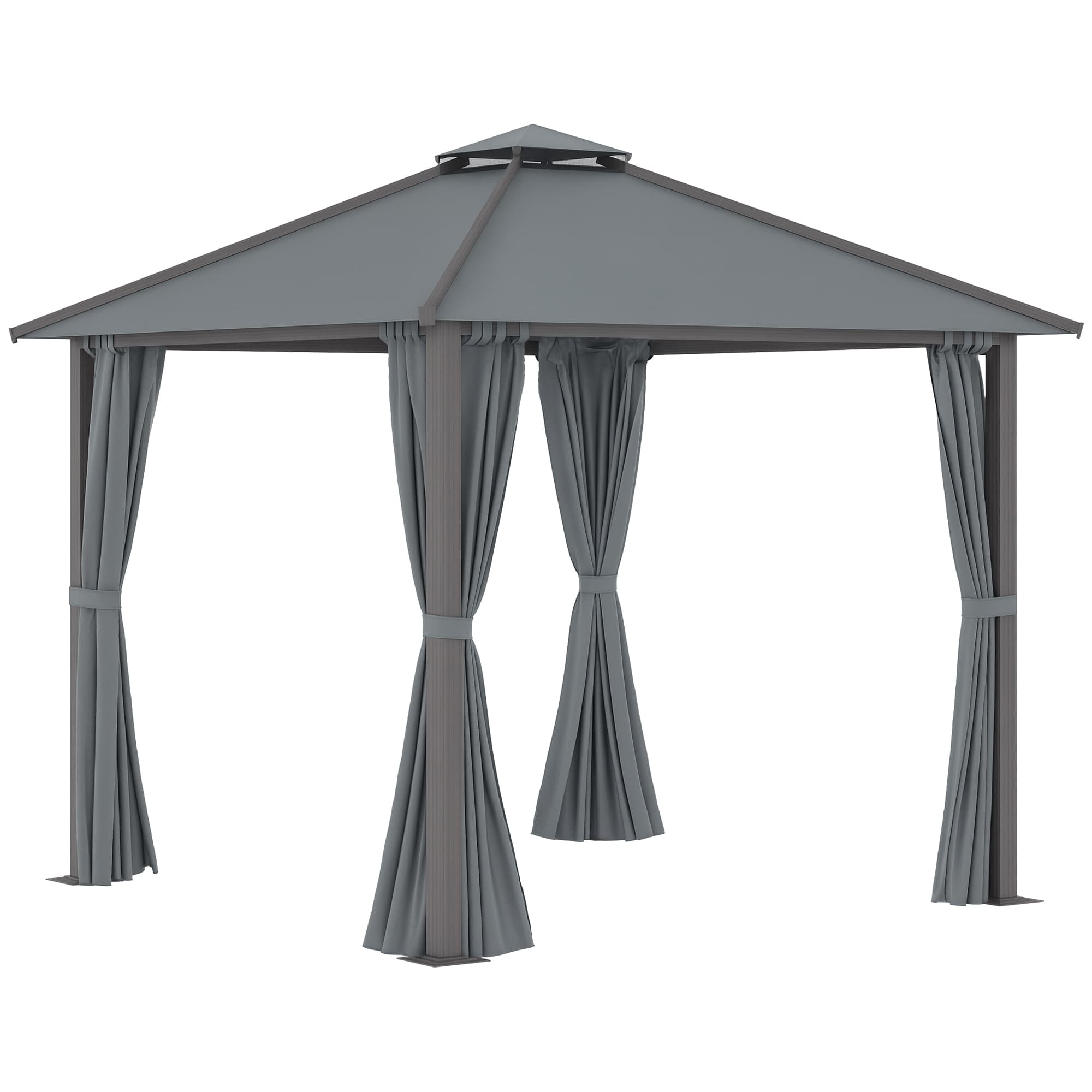 Outsunny Tonnelle de jardin pour terrasse avec 4 parois latérales double toit protection solaire 3 x 3 m gris