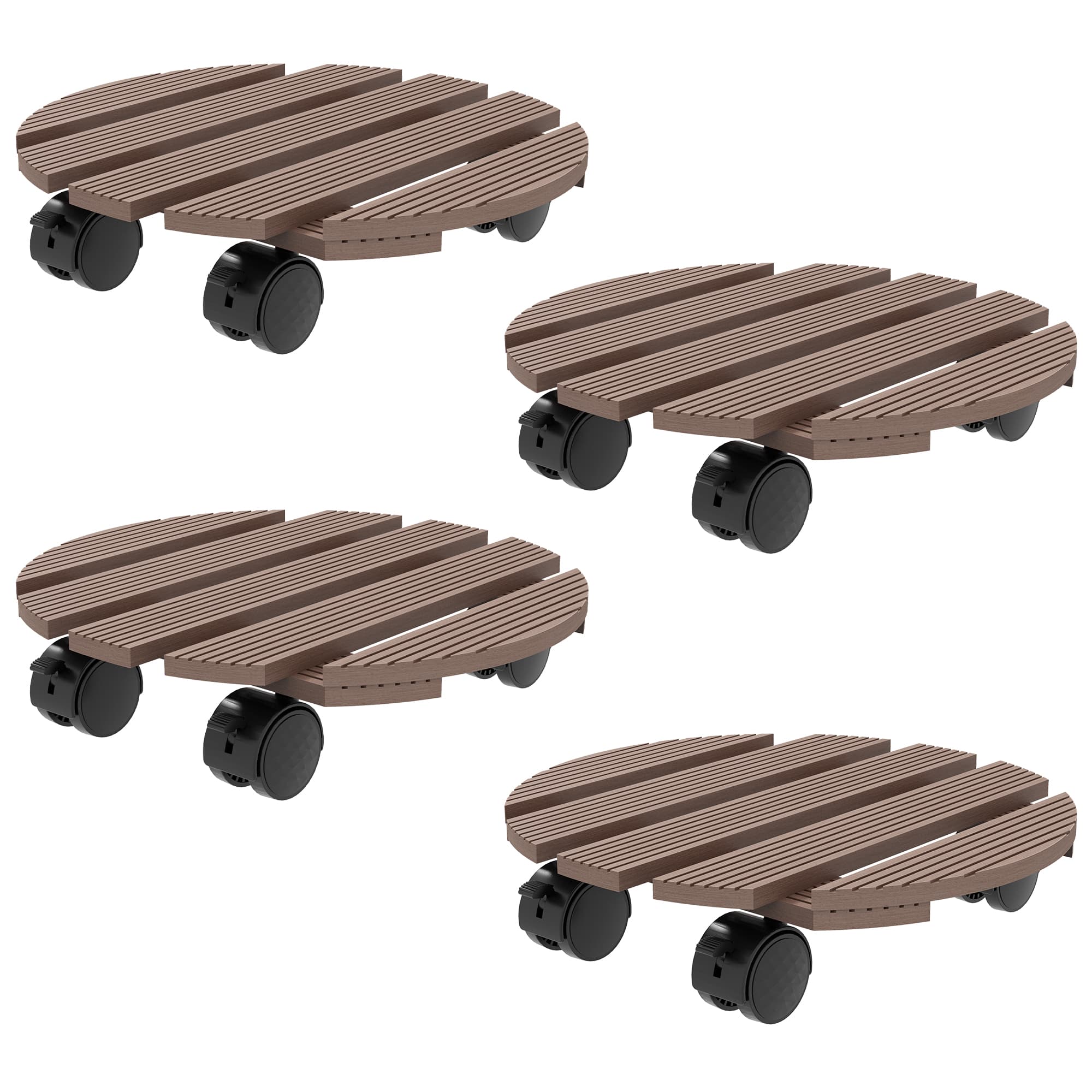 Outsunny Lot de 4 supports ronds Ø30 cm pour plantes - porte plante à roulettes, intérieur et extérieur
