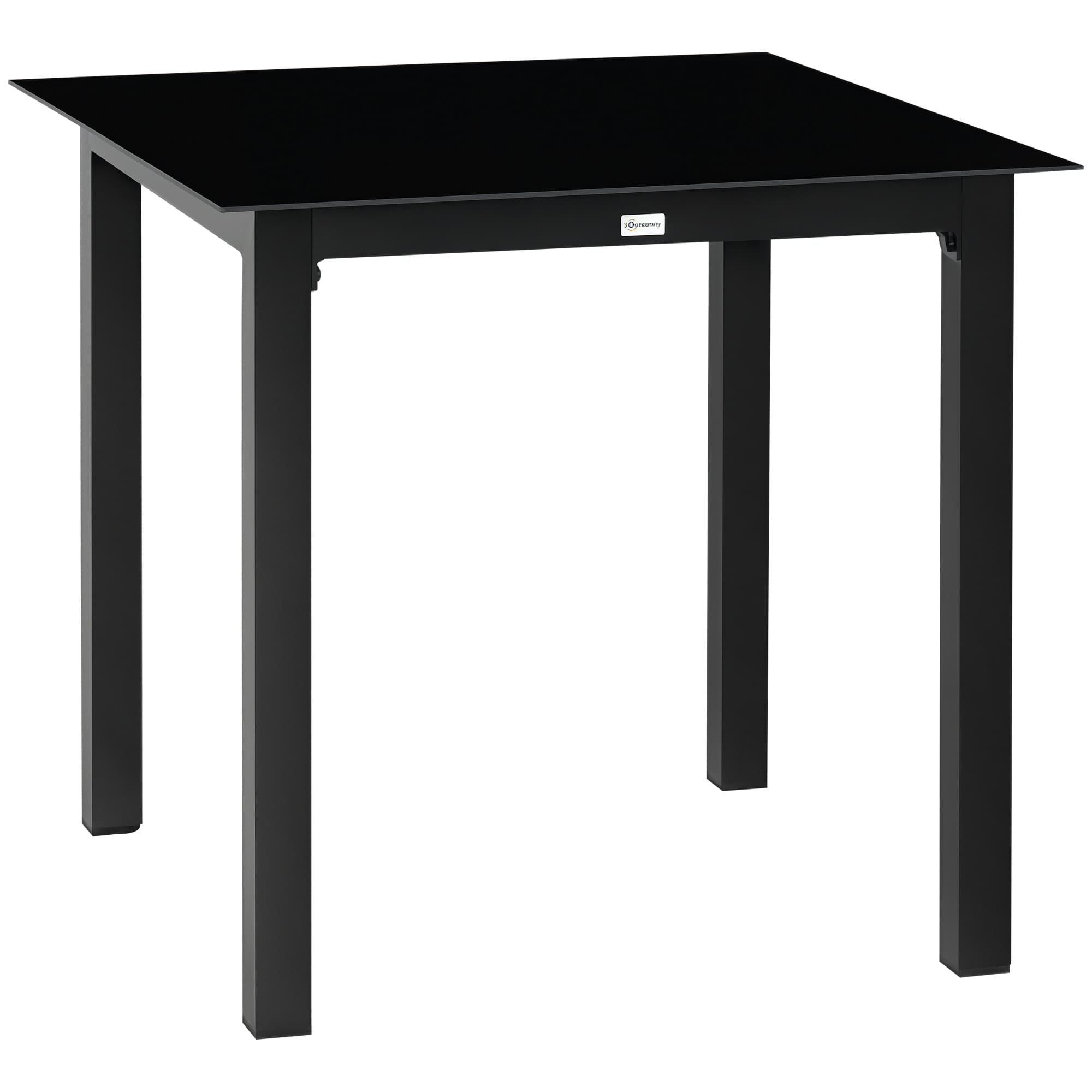 Outsunny Table de jardin carrée pour 4 personnes avec plateau en verre trempé et cadre en aluminium 80 x 80 x 74 cm noir Aosom France