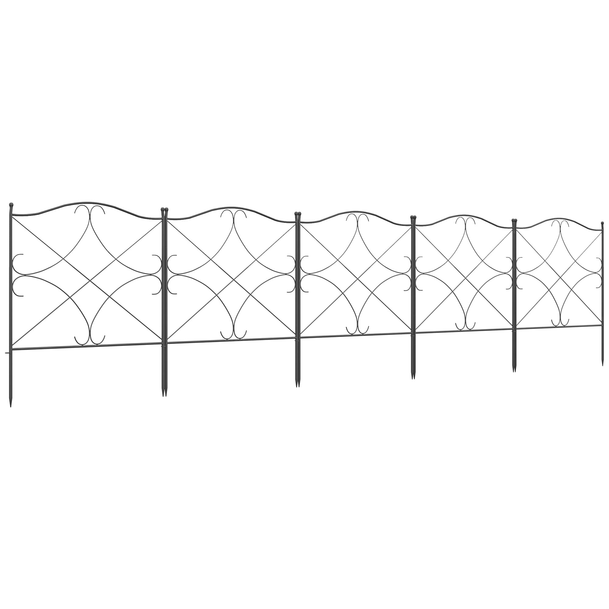 Outsunny Lot de 5 Clôtures Décoratives Noires 305x62cm Ornements Design Élégant Jardin Aosom France
