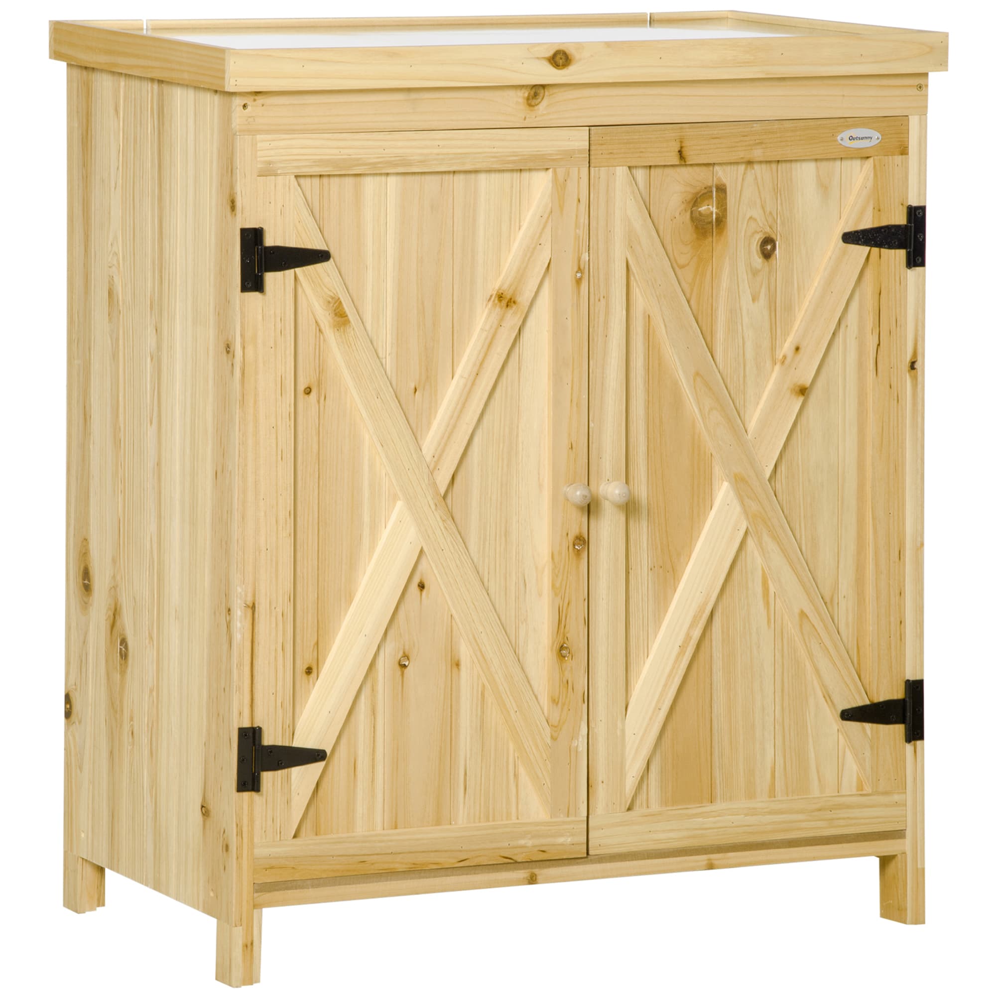 Outsunny Armoire de jardin armoire de rangement de jardin plateau en métal galvanisé en bois massif 80 x 45 x 92 cm bois naturel
