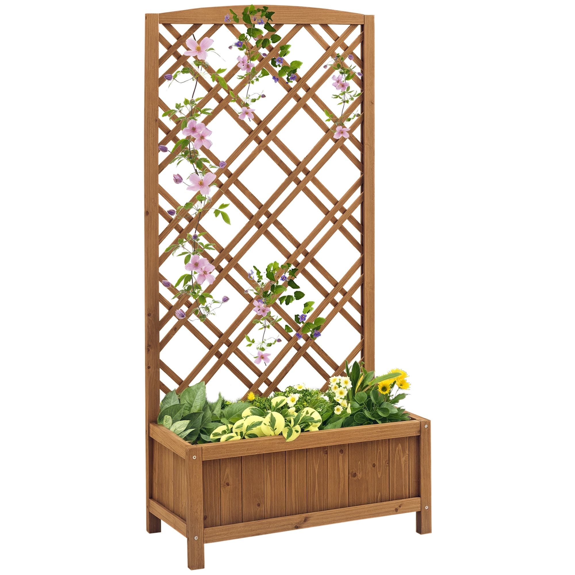 Outsunny Jardinière avec Treillis - bac à Fleurs - jardinière sur Pied - dim. 60L x 30l x 122H cm Bois Sapin pré-huilé Aosom France