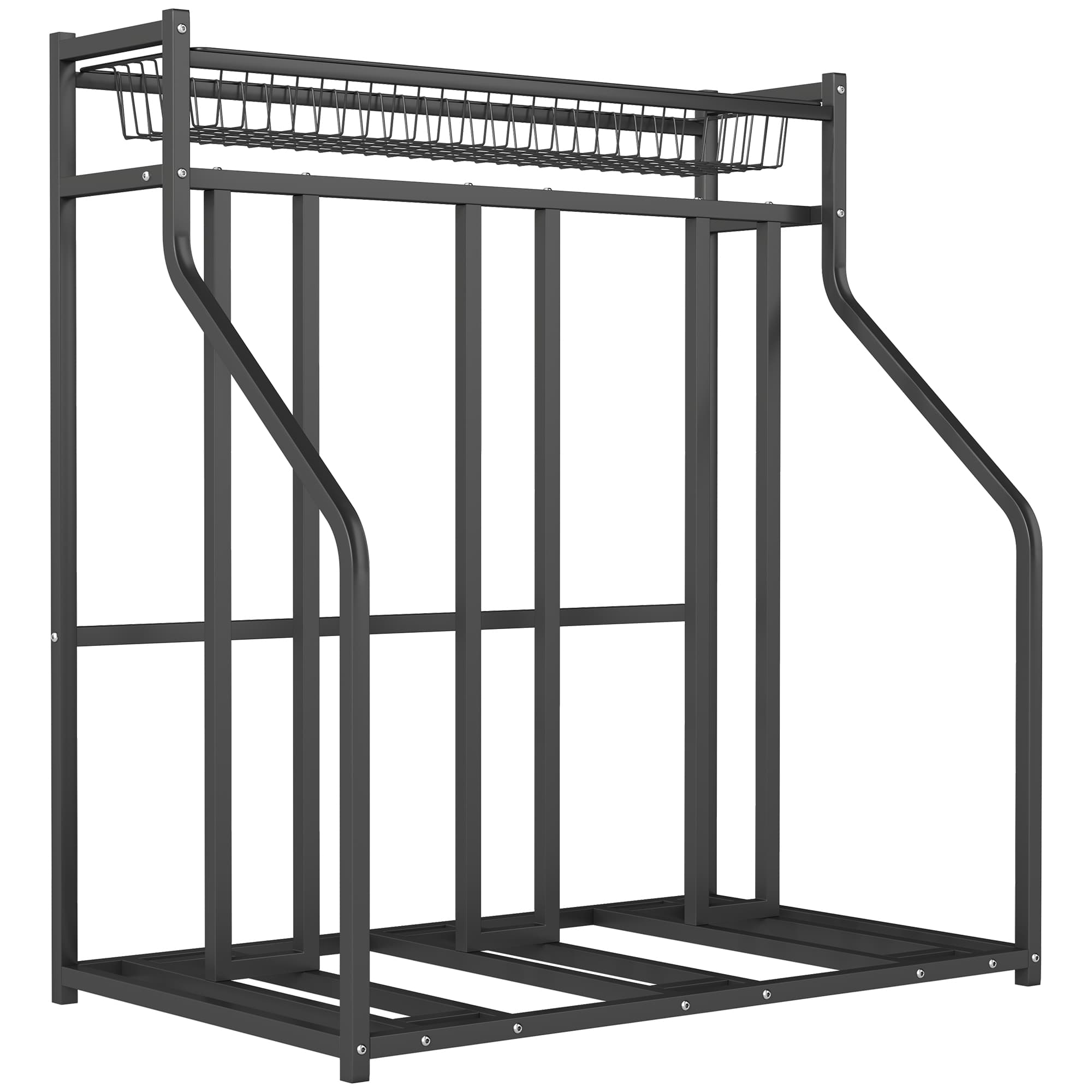 SPORTNOW Support de vélo support de stationnement à 3 vélos avec panier supérieur 4 crochets 90 x 54 x 100 cm noir