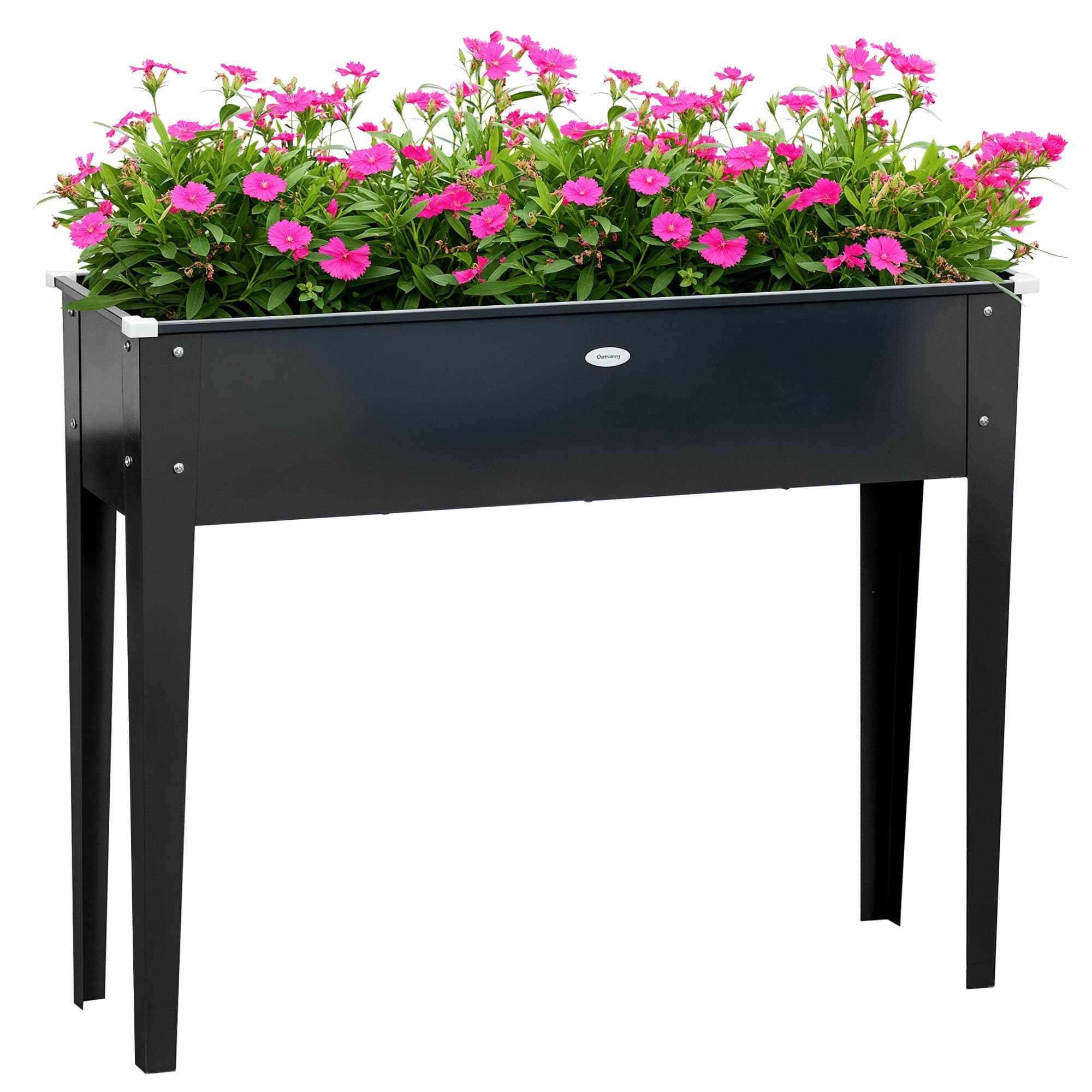 Outsunny Jardinière sur pieds carré potager avec trou de drainage acier galvanisé 100 x 30 x 80 cm noir