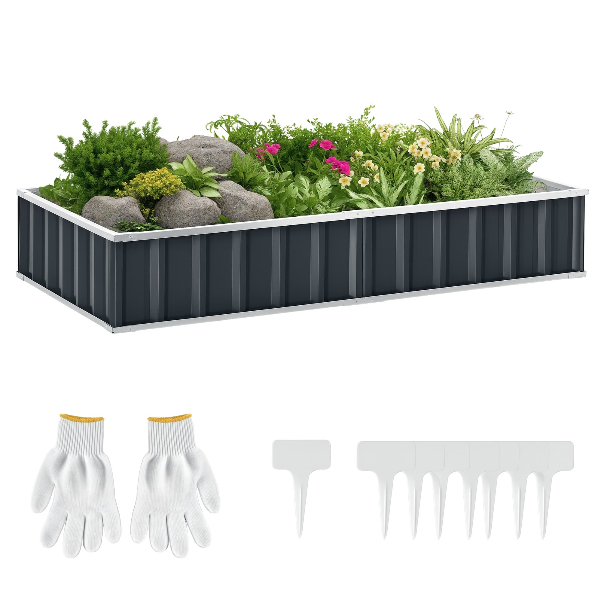 Outsunny Jardinière en acier rectangulaire carré potager modulable lit surélevé jardin pot de fleurs bac à plantes 174 x 90 x 30 cm gris foncé
