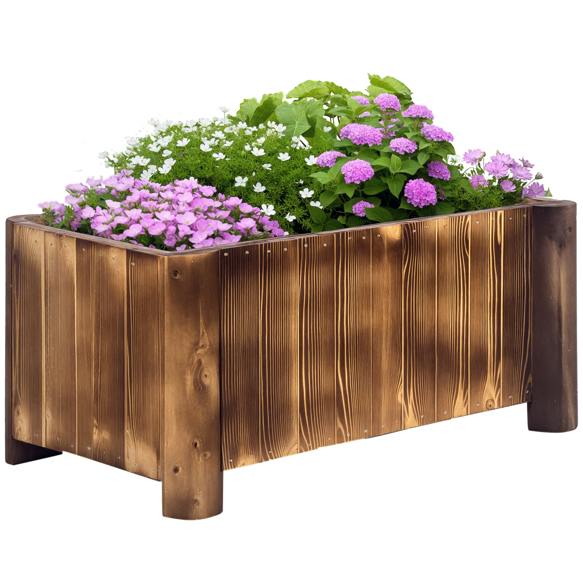 Outsunny Jardinière en bois rectangulaire bac à fleurs intérieur extérieur charge max 40 Kg traité carbonisation 70 x 35 x 30 cm bois naturel
