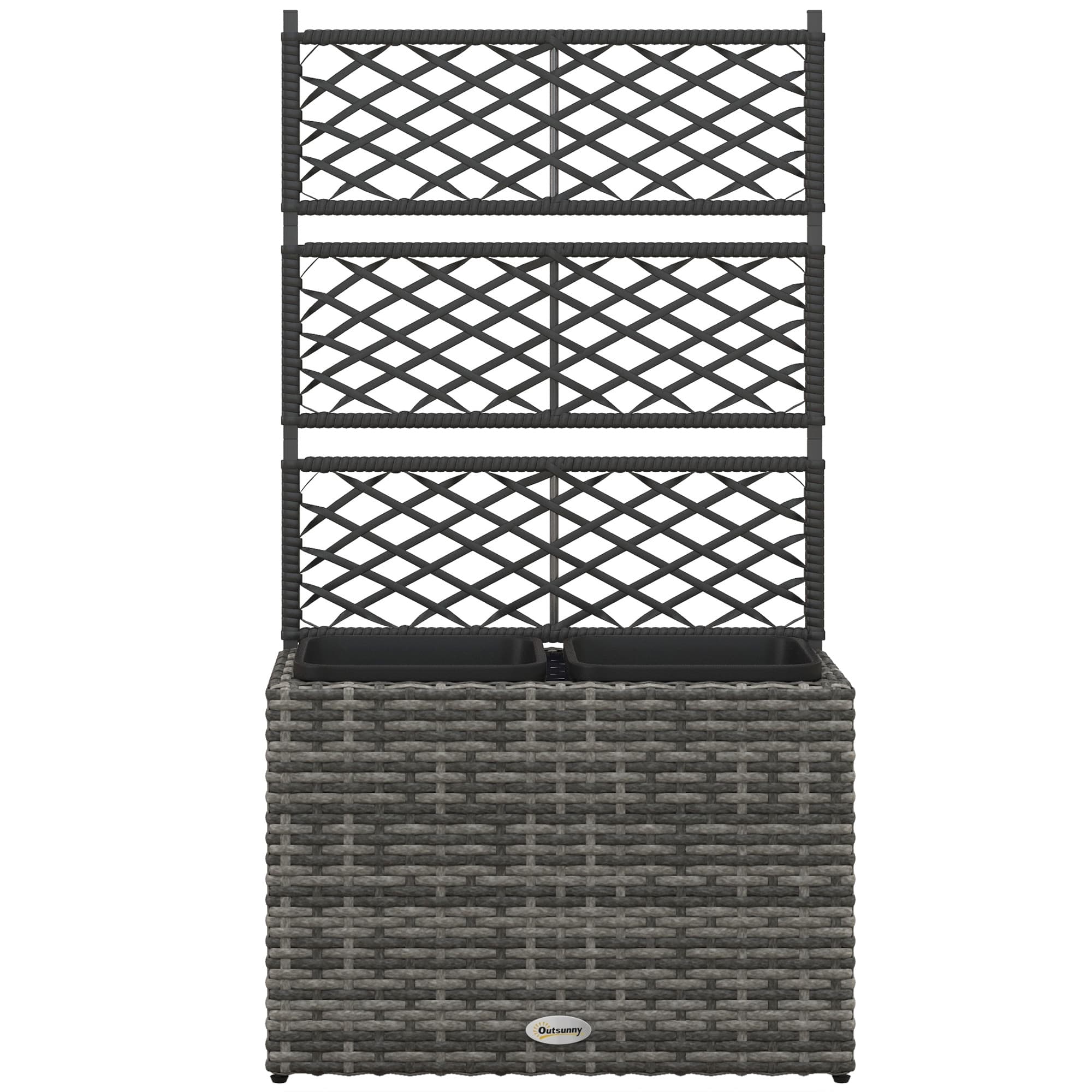 Outsunny Jardinière pour plantes avec treillis 3 bacs à plante 22L en résine tressée et acier galvanisé 57 x 30 x 107 cm gris