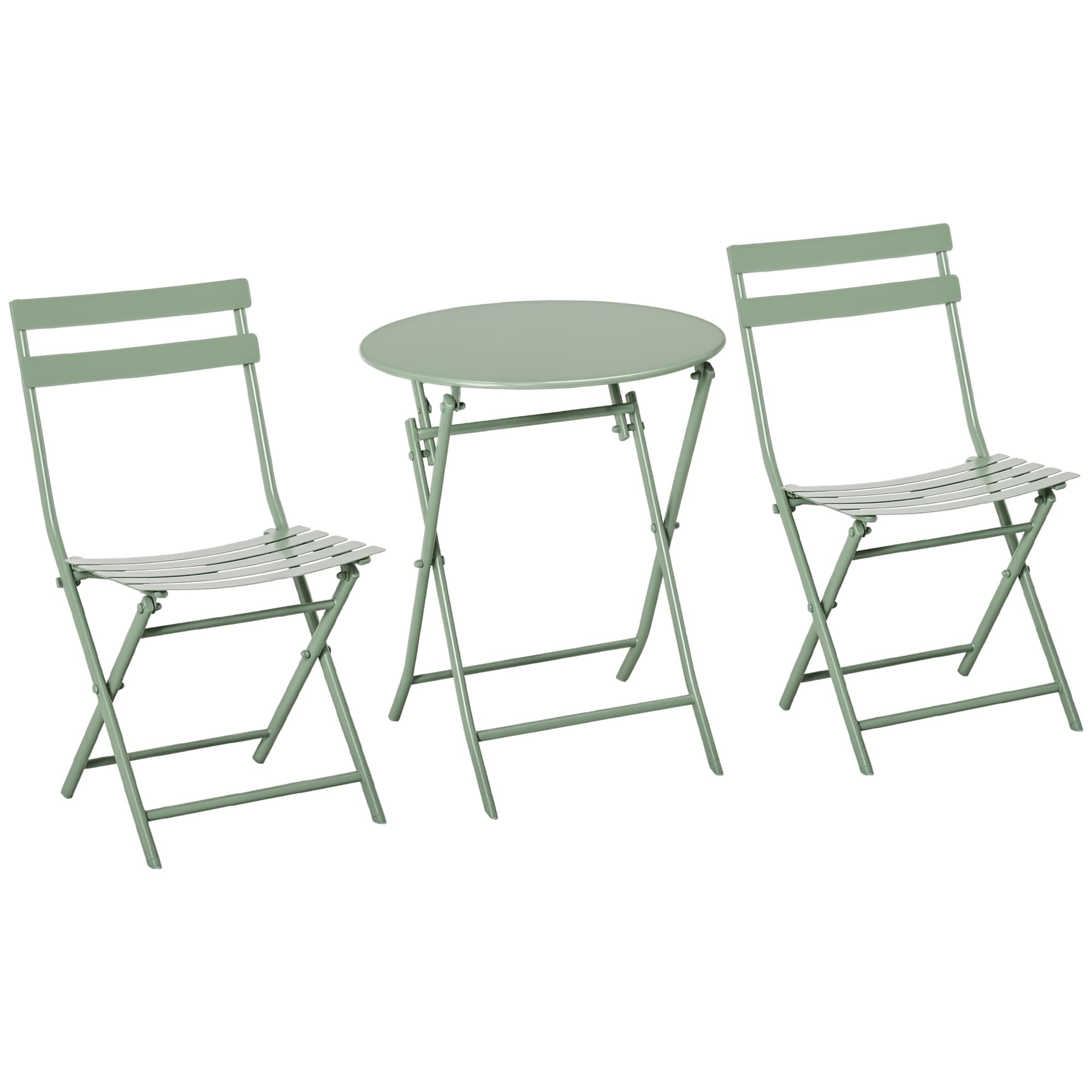 Outsunny Salon de jardin bistro pliable - table ronde Ø 60 cm avec 2 chaises pliantes - métal thermolaqué vert-AOSOM.fr