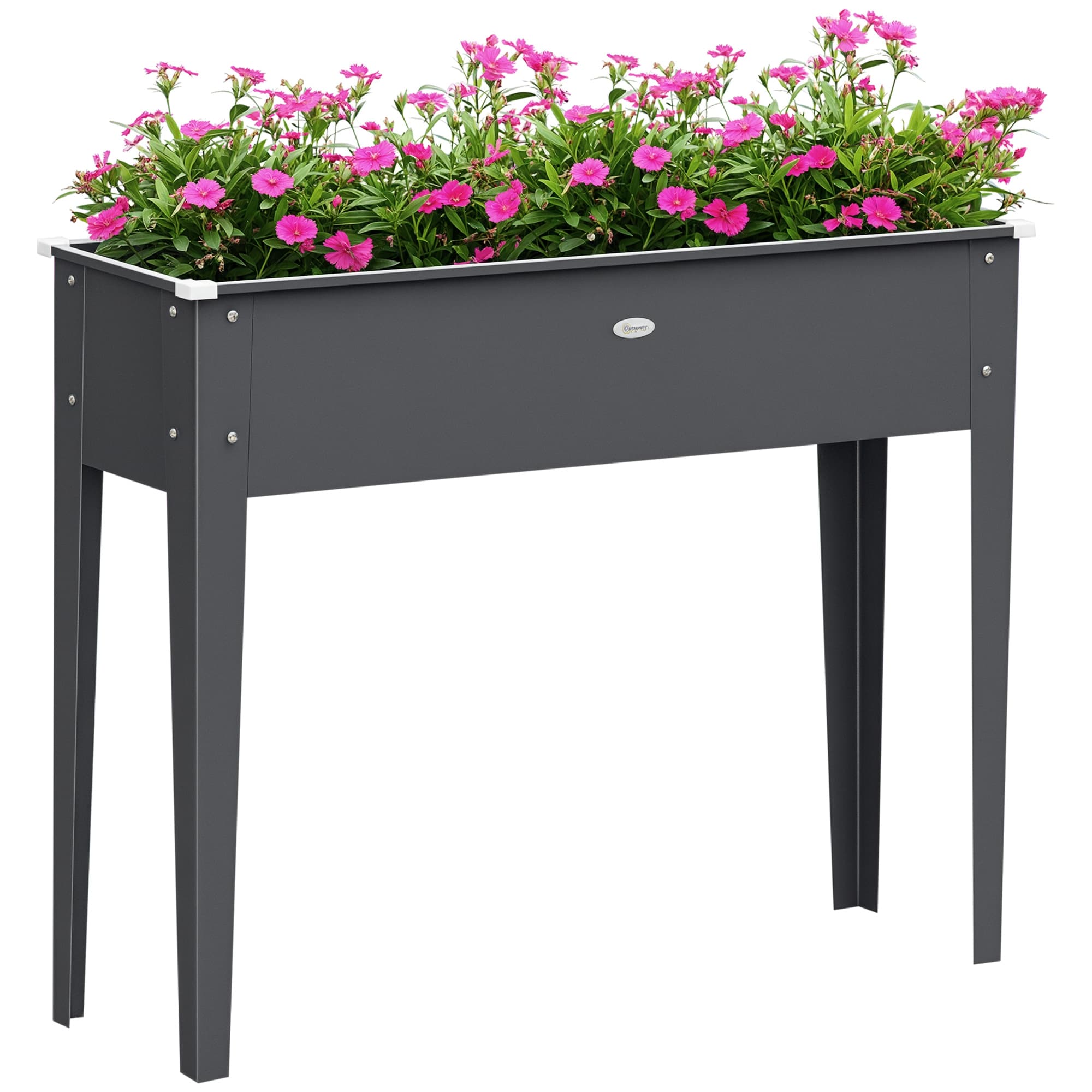 Outsunny Jardinière sur pieds carré potager avec trou de drainage acier galvanisé 100 x 30 x 80 cm gris