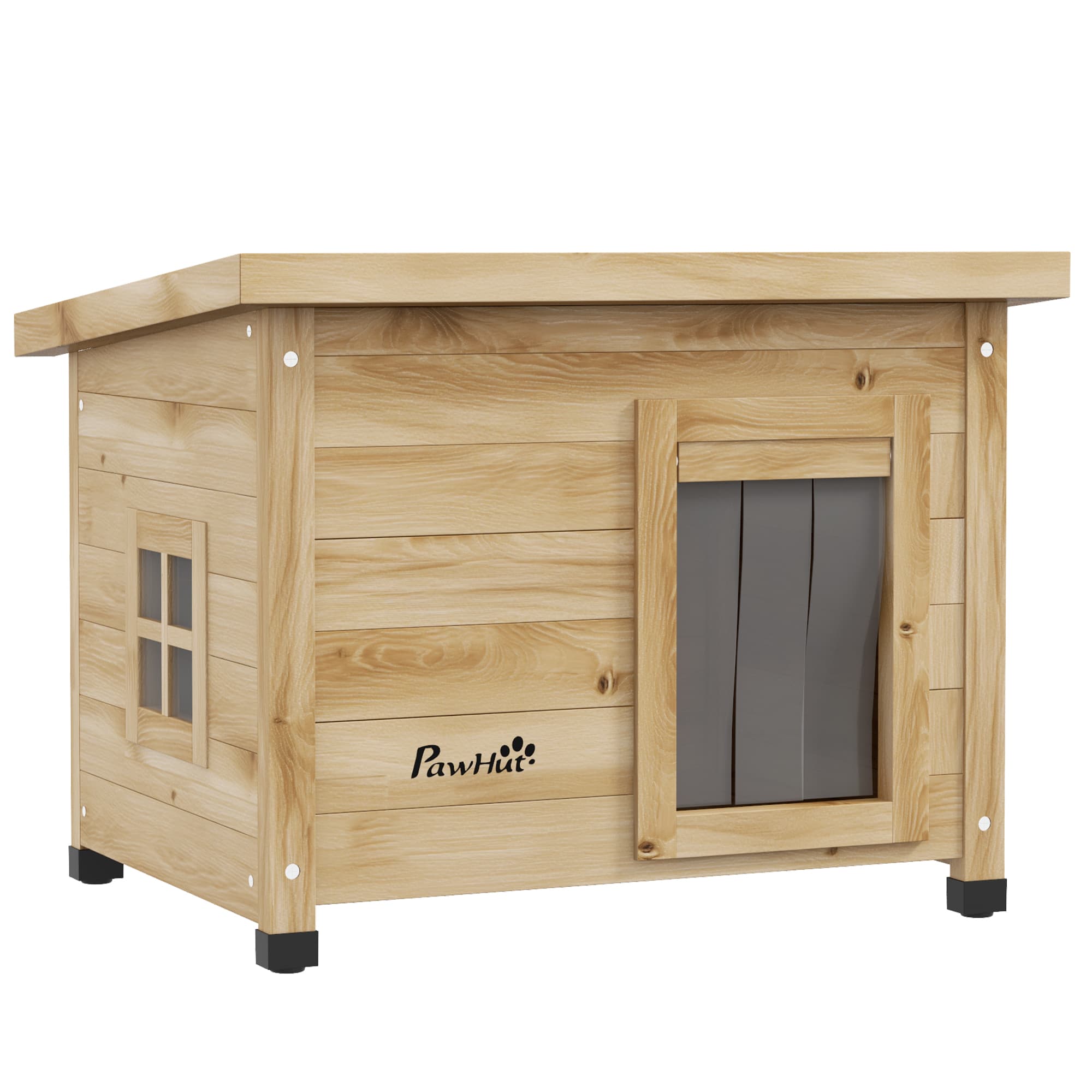 PawHut Maison pour chats niche d'extérieur en bois surélevée avec toit asphalte, fenêtre, 57 x 45 x 43 cm jaune