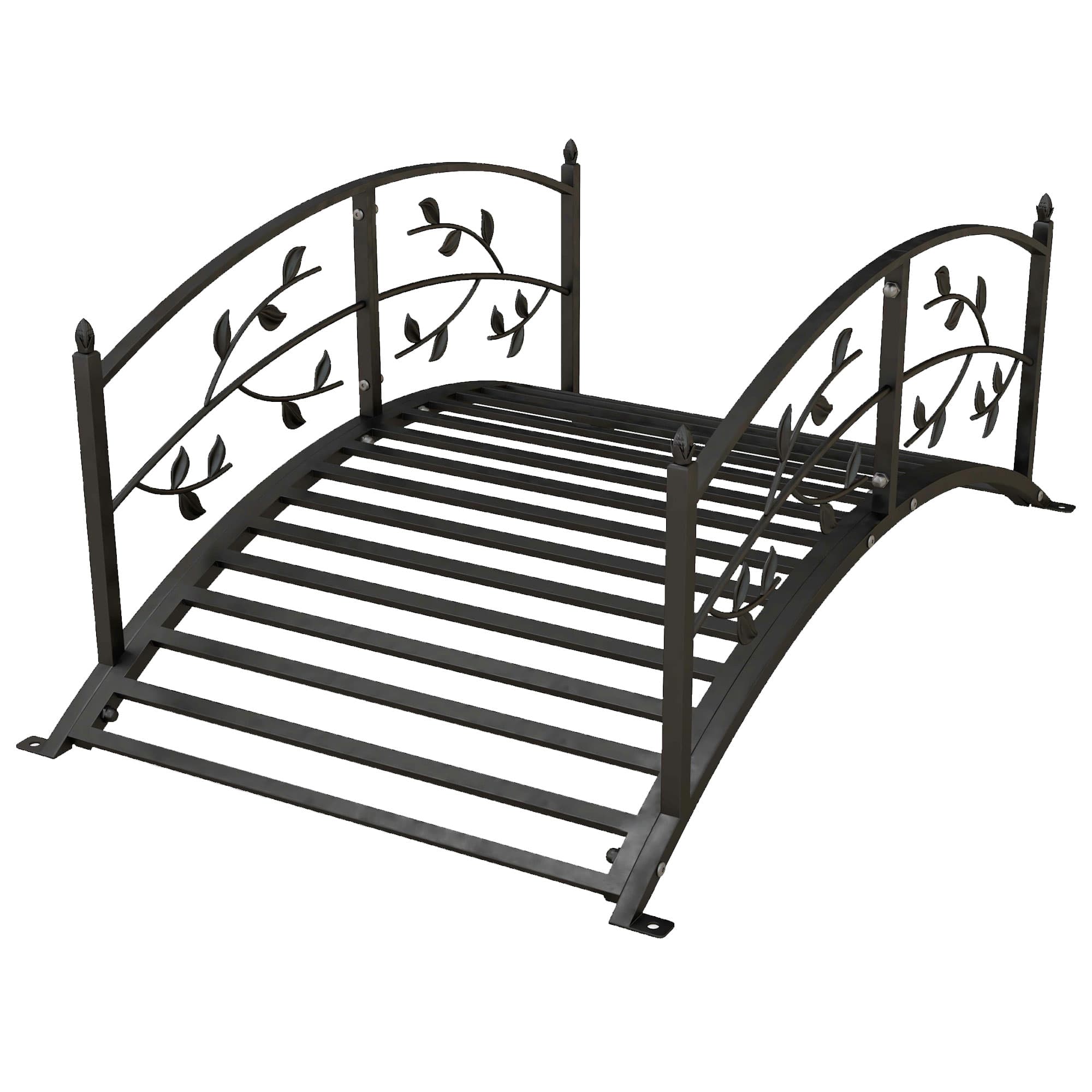 Outsunny Pont de jardin pont de bassin décoration du jardin dim. 119L x 67l x 47H cm avec balustrade motif de vigne acier noir