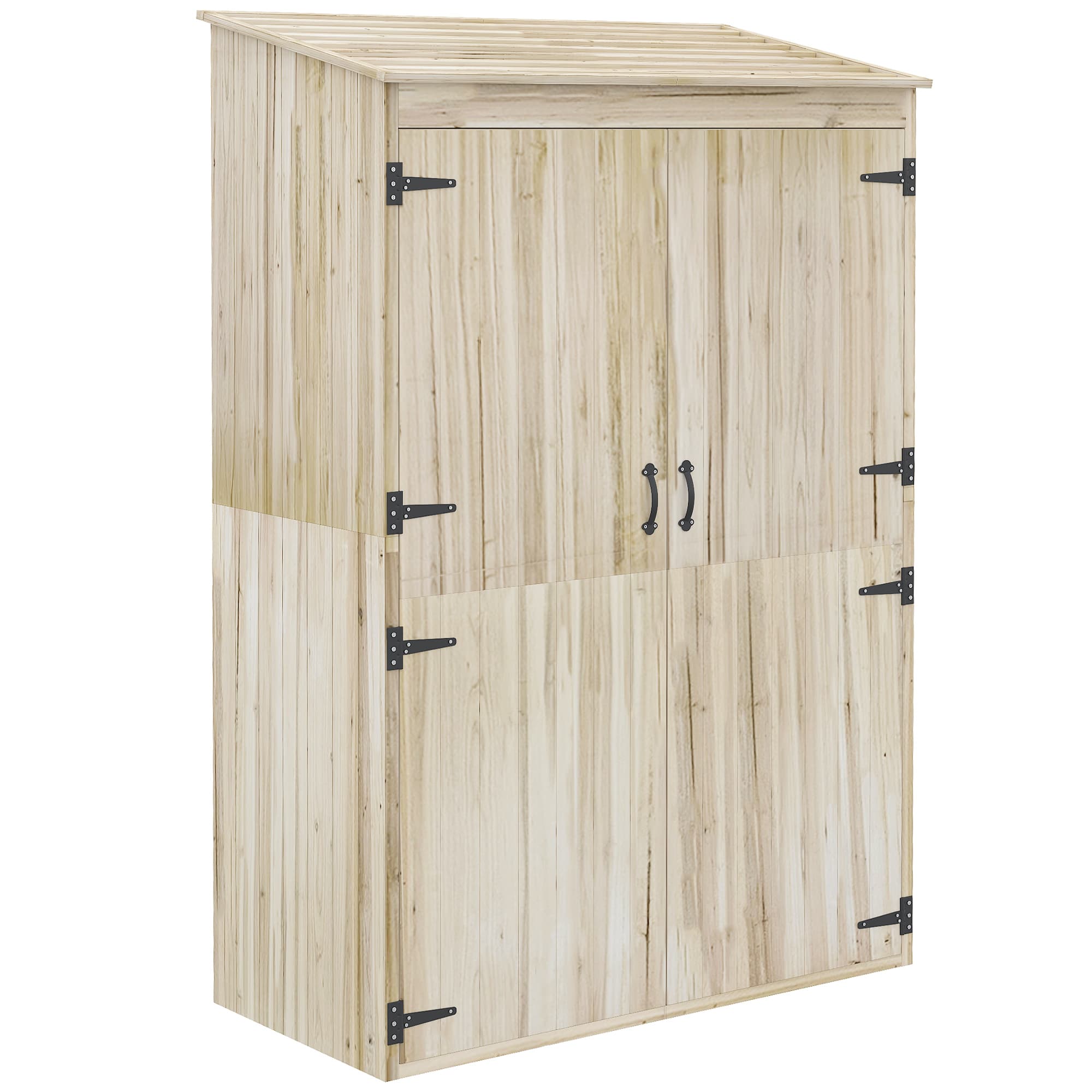 Outsunny Armoire de jardin armoire de rangement en bois 2 étagères 2 portes toit incliné 120 x 57 x 183 cm bois naturel