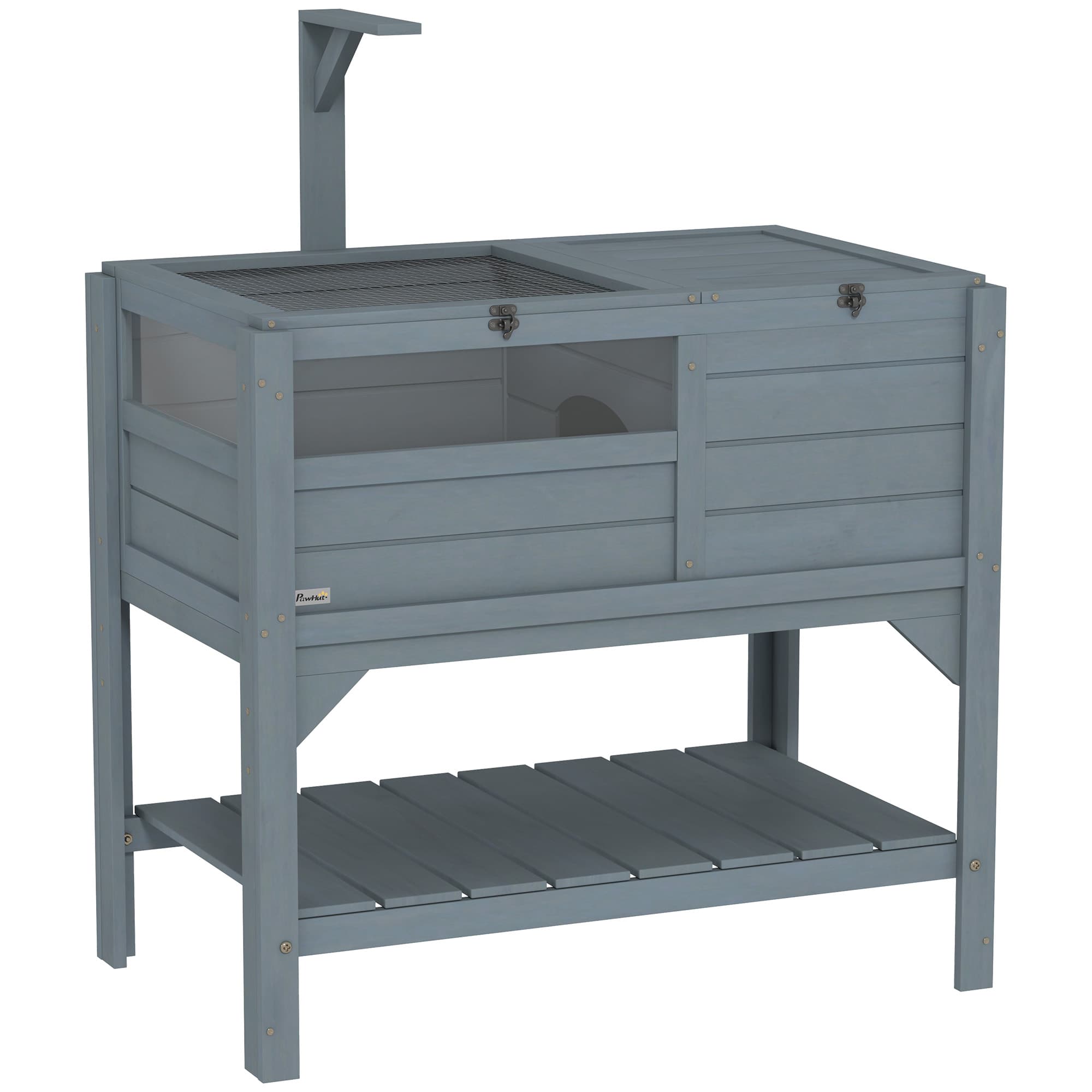 PawHut Maison enclos pour tortues sur pieds avec étagère de rangement en bois de sapin - dim. 103H x 84L x 51l cm