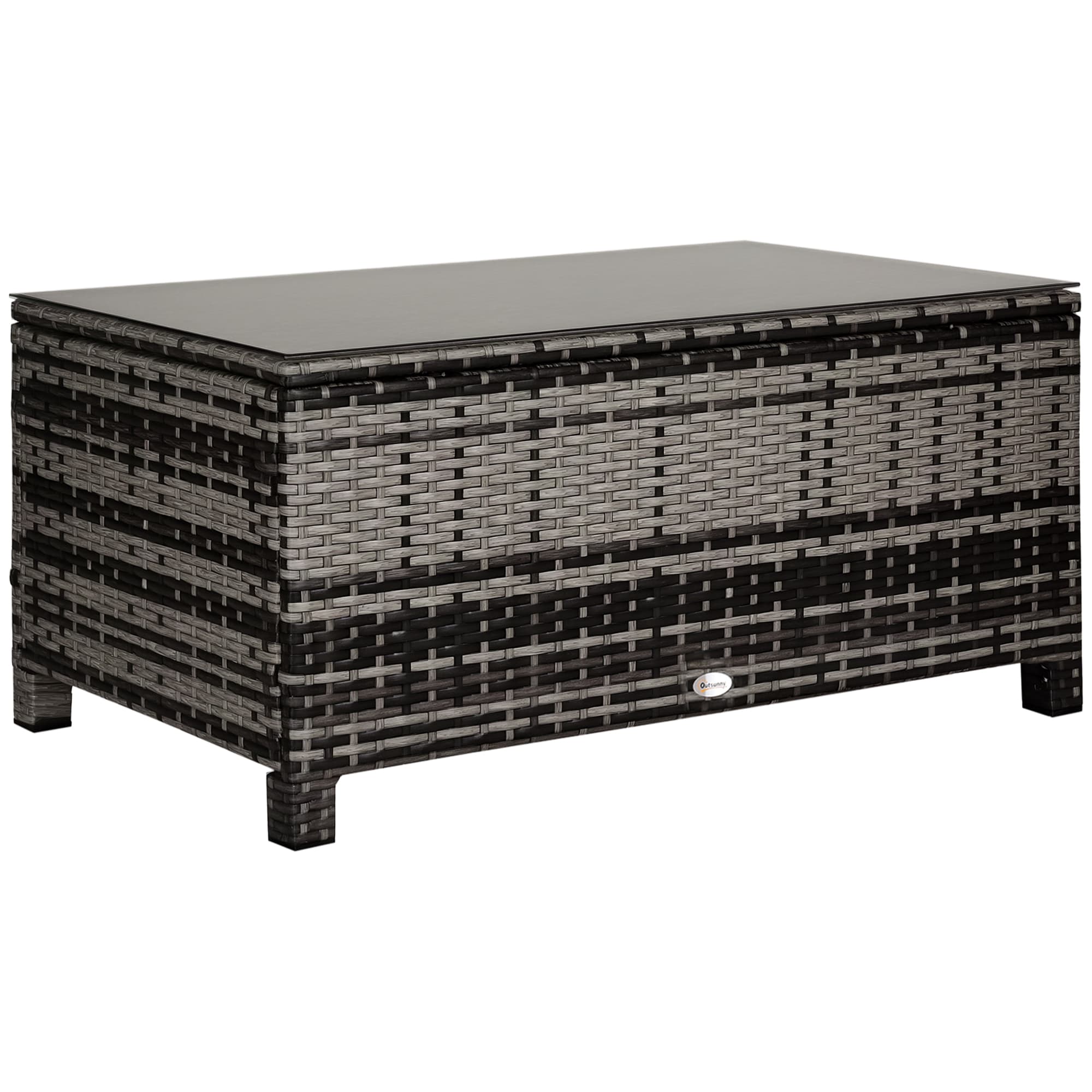 Outsunny Table basse de jardin plateau verre trempé 5 mm résine tressée imitation rotin 85 x 50 x 39 cm gris