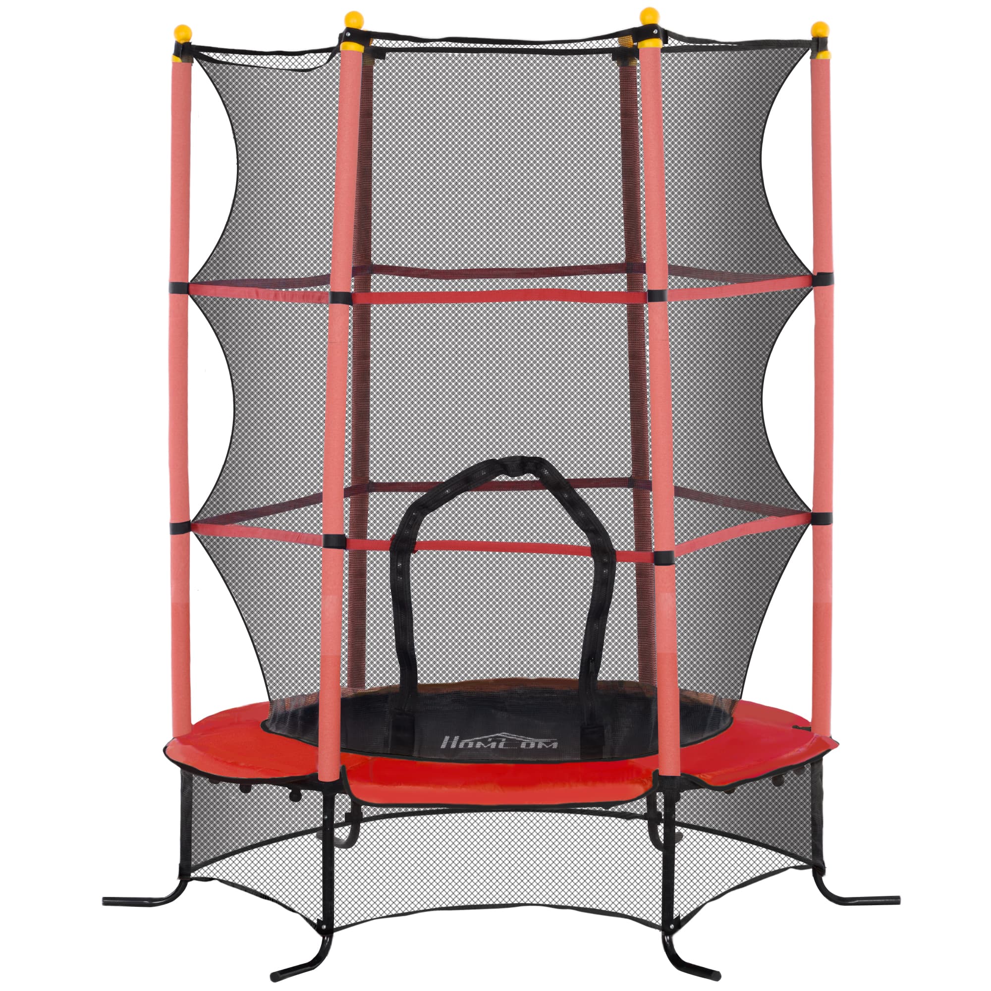 HOMCOM Trampoline Enfant Ø 1,63 × 1,9H m Filet de sécurité Porte zipée Couvre-Ressorts 6 poteaux rembourrés Inclus Rouge
