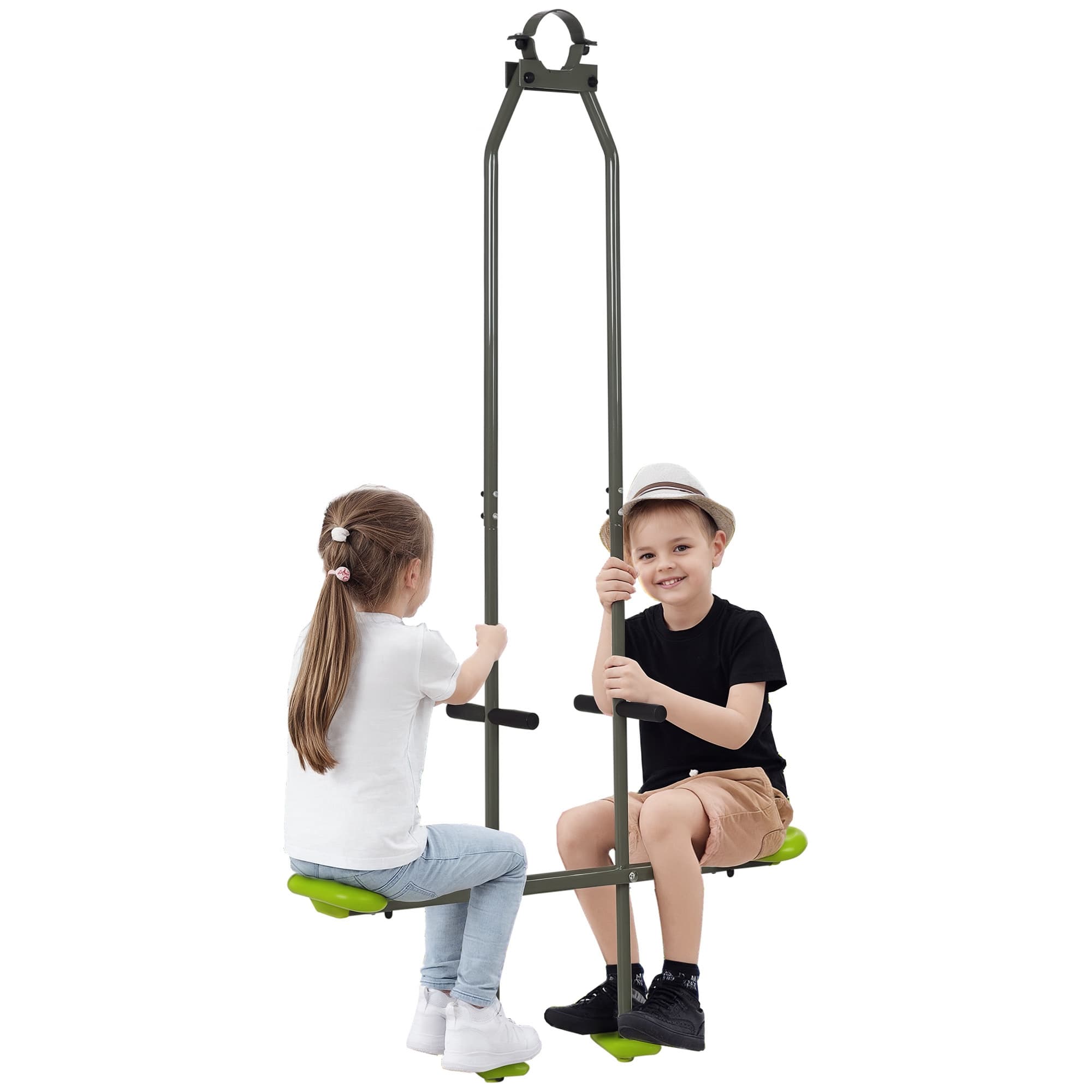Outsunny Balançoire agrès vis-à-vis pour les enfants en acier et plastique pour portique - 3 à 6 ans 97,5 x 23 x 170 cm vert Aosom France