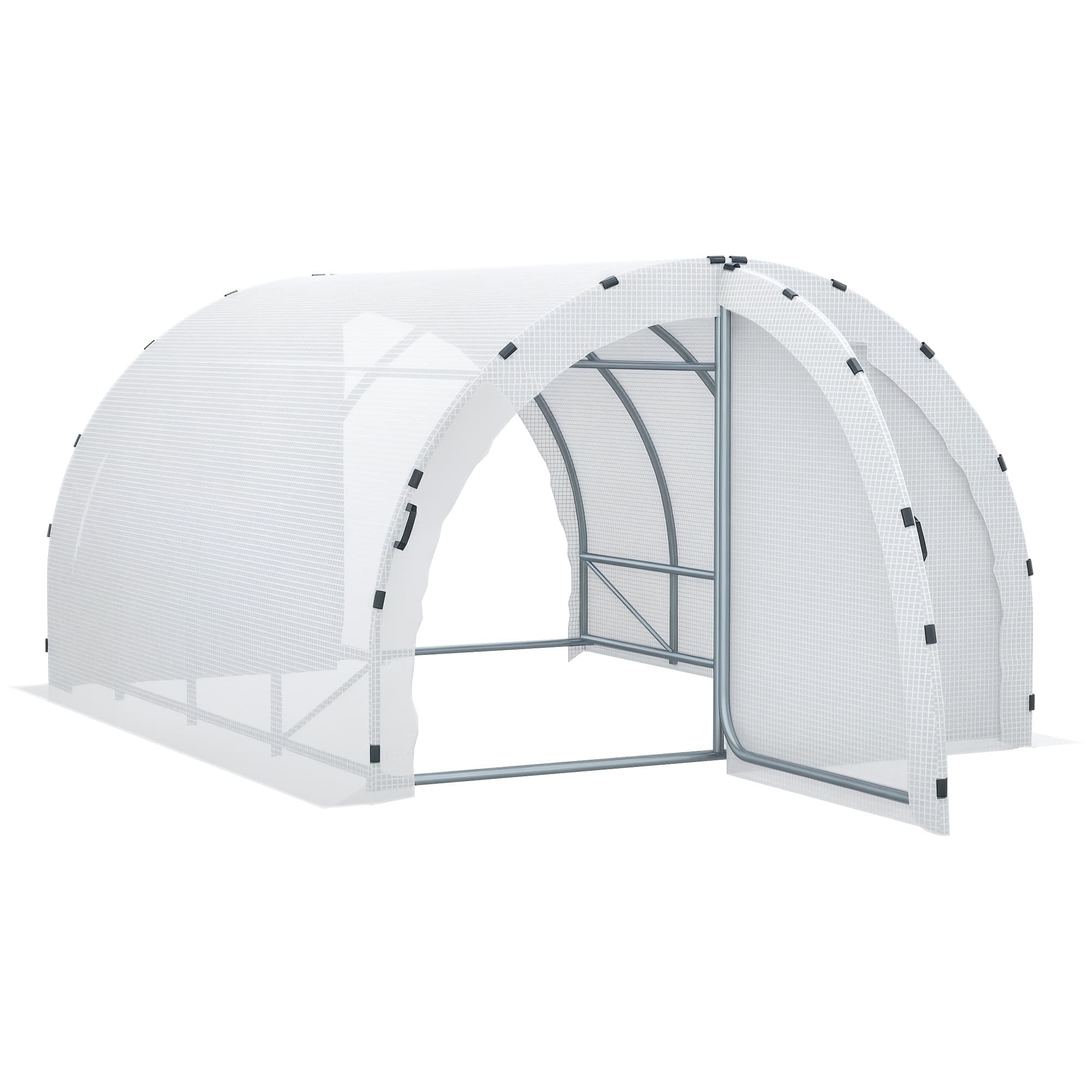 Outsunny Serre de Jardin Tunnel Surface Sol 12 m2 4 x 3 x 2 m Châssis Tubulaire Renforcé 25 mm Double Porte avec Poignées Blanc aosom france