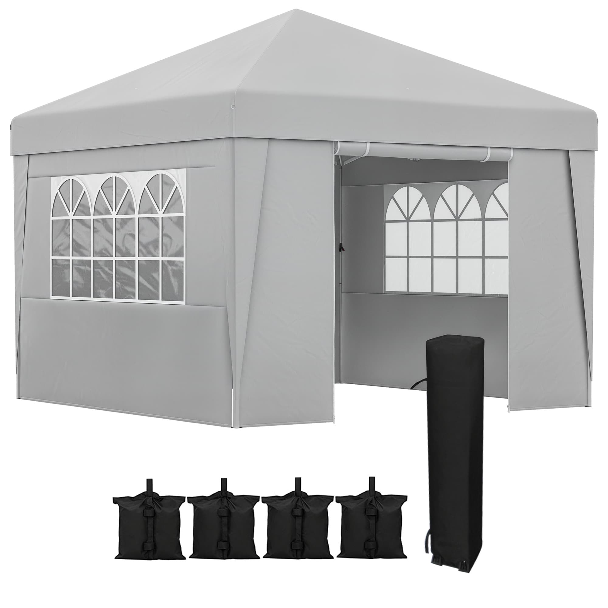 Outsunny Tonnelle de jardin pliante 3 x 3 x 2,75 m anti-UV 30 + avec fenêtres + parois latérales + sac de transport gris