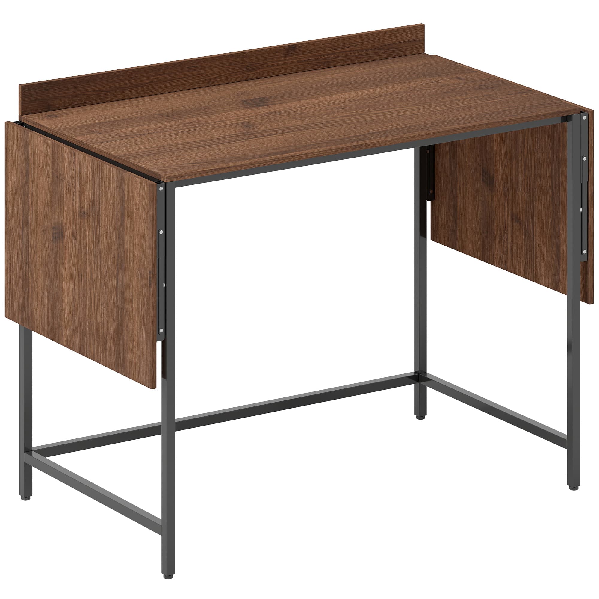HOMCOM Bureau pliant table d'ordinateur 2 rabats pliables pour 2 écrans, pour chambre, petits espaces, 170 x 58 x 78 cm noyer