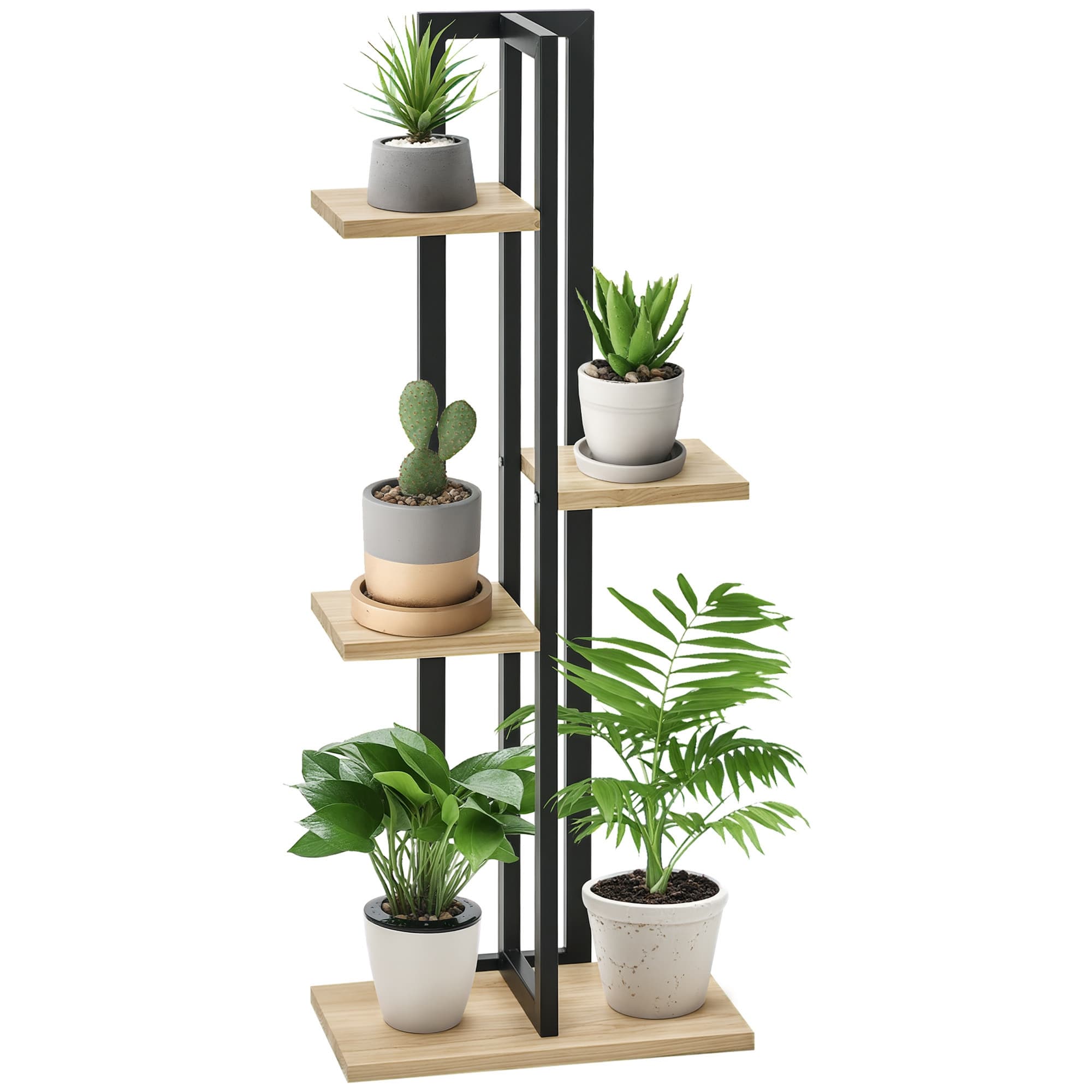 Outsunny Étagère à plantes support à plantes 4 niveaux de différentes hauteurs style industriel en bois 45 x 25 x 110 cm Aosom France