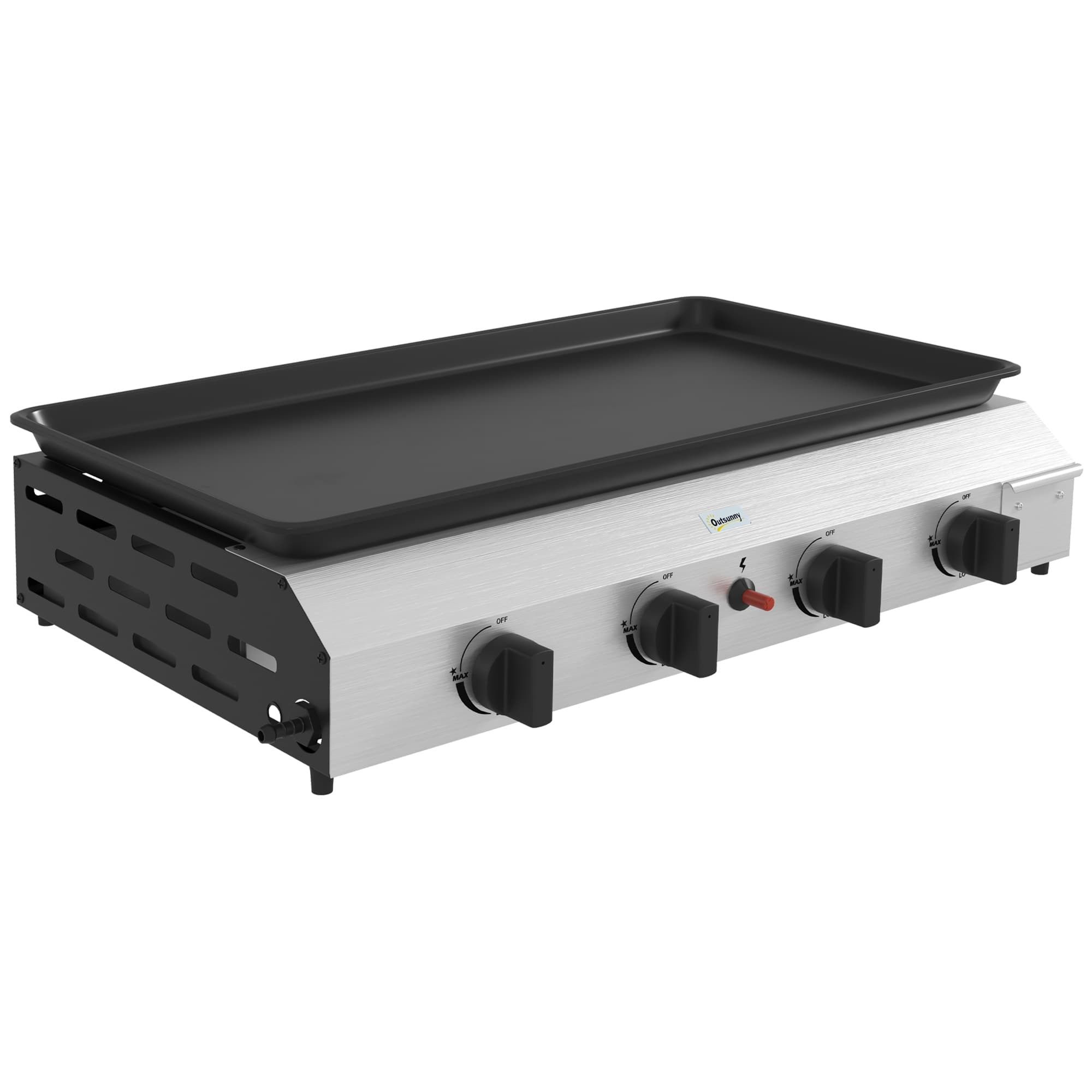 Outsunny Plancha gaz en acier inox émaillé 4 brûleurs 9,6 kW antiadhésive grande surface de cuisson 73L x 34l cm, transportable