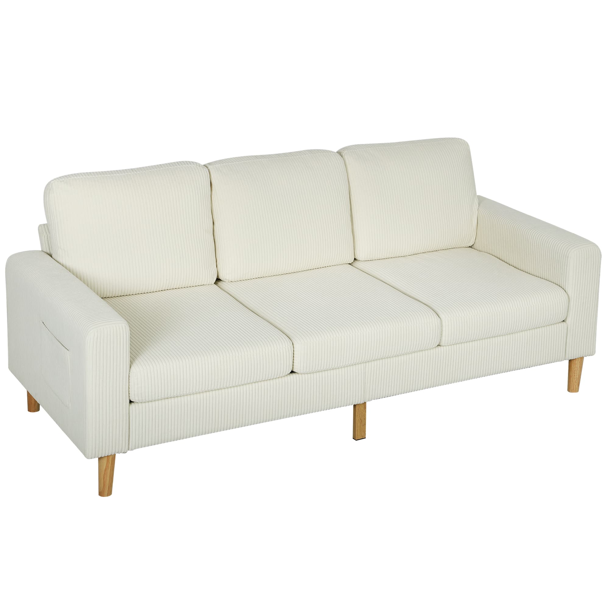 HOMCOM Canapé 3 places en velours côtelé, canapé avec coussins à ressorts et assise rembourré, 192x80x84,5cm, beige