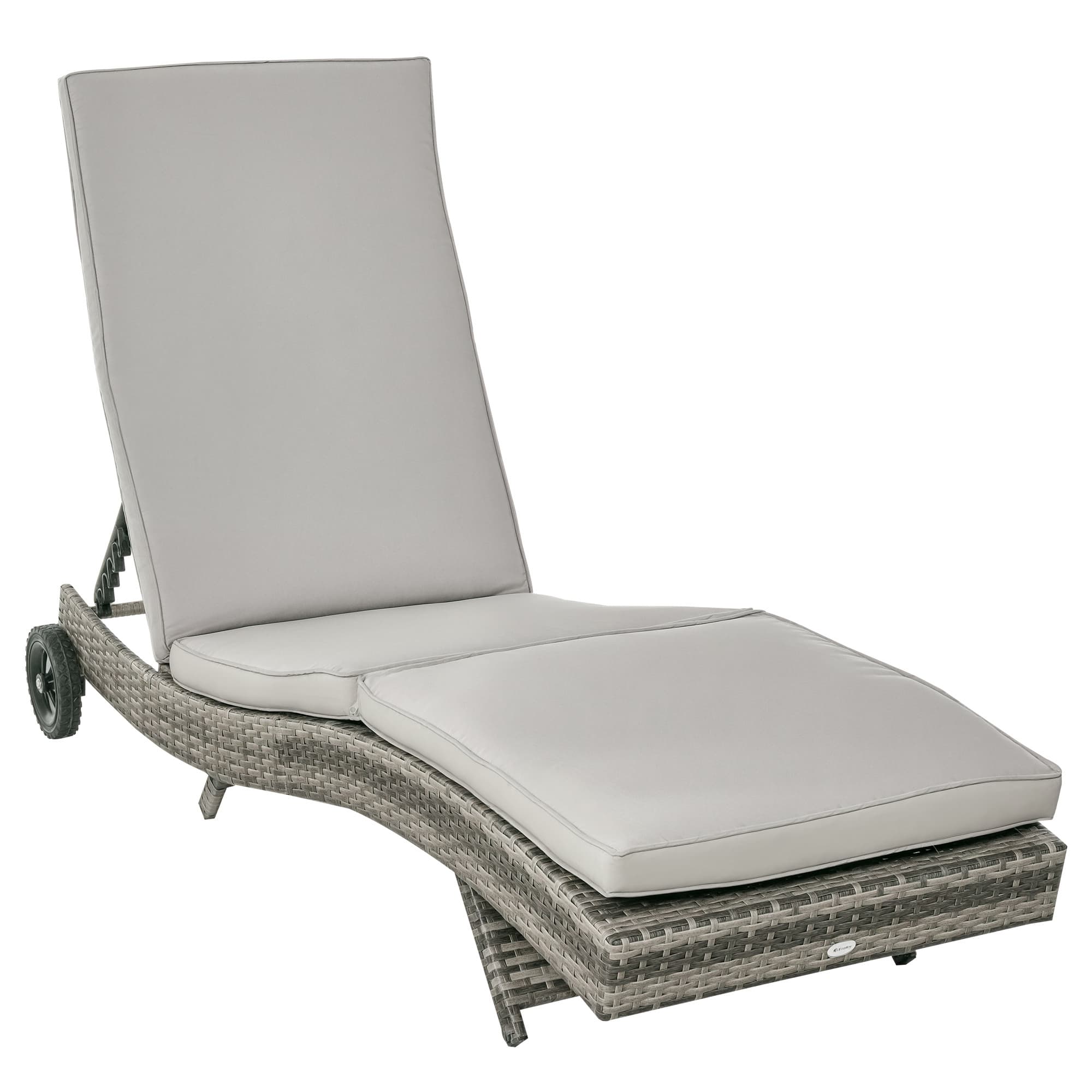 Outsunny Bain de soleil transat chaise longue dossier inclinable 5 positions roulettes matelas déhoussable inclus résine tressée grise