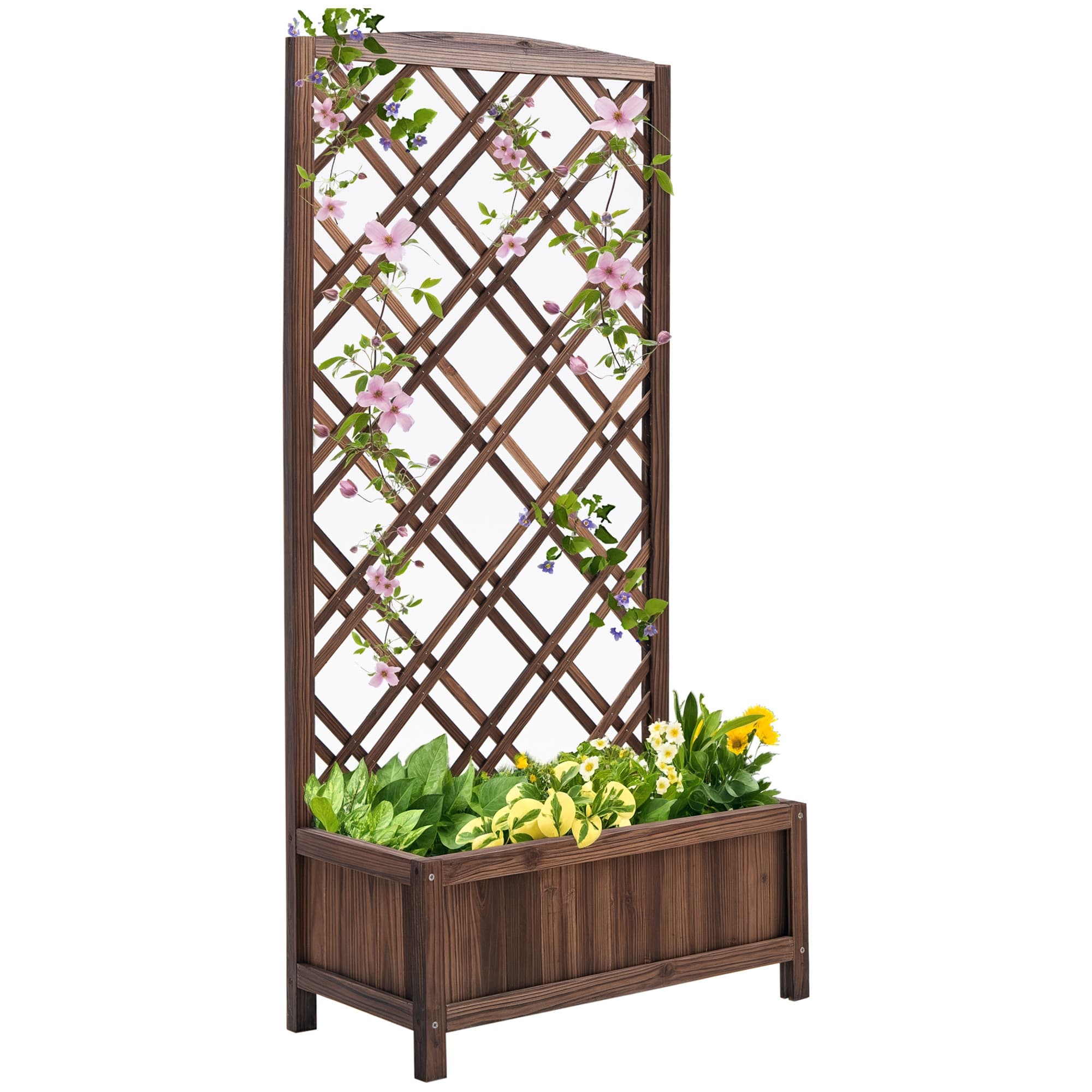 Outsunny Jardinière avec treillis - bac à fleurs - jardinière sur pied - dim. 60L x 30l x 122,5H cm bois sapin carbonisé
