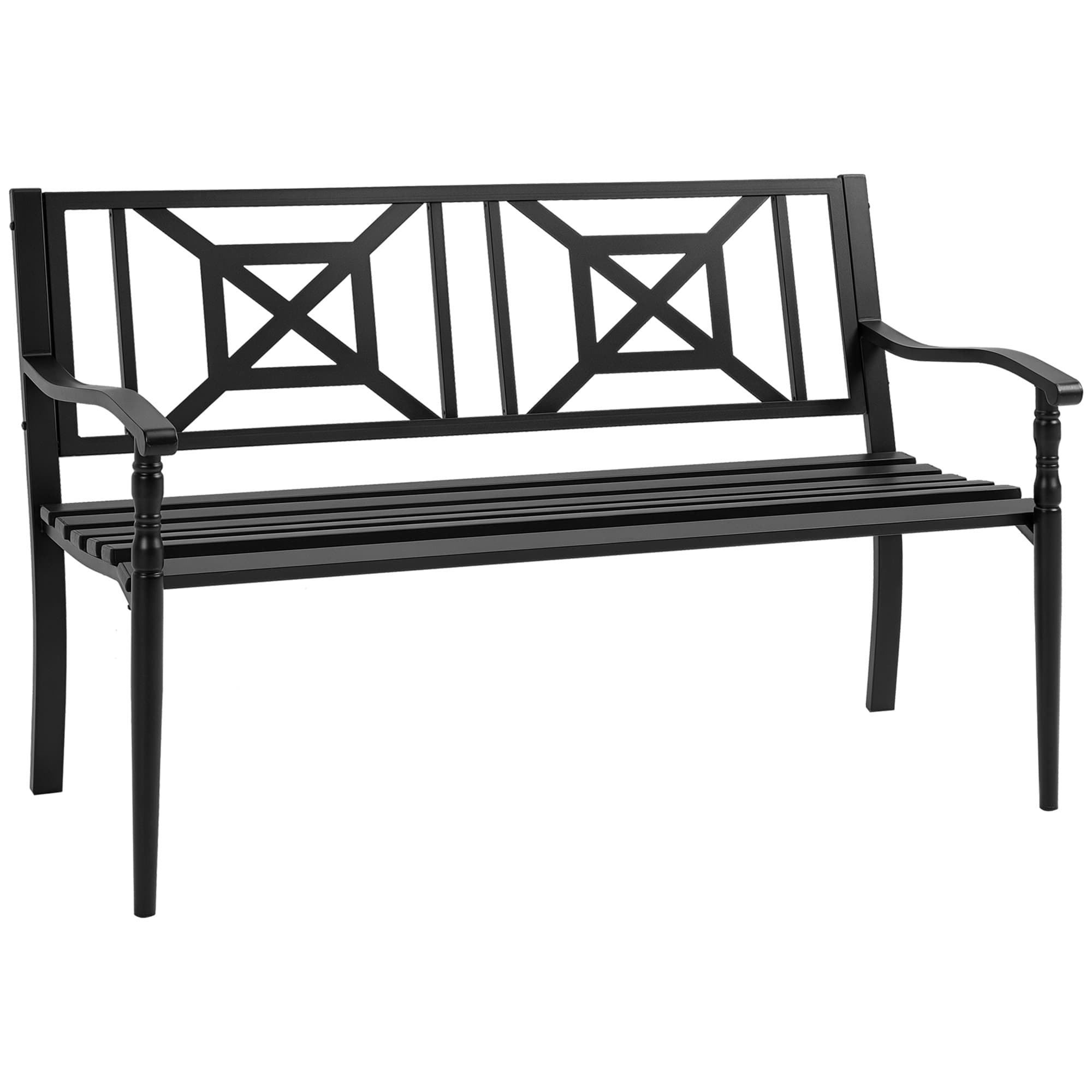 Outsunny Banc de Terrasse 2 Places Dossier Haut Acier Noir Confort Patio Aosom France