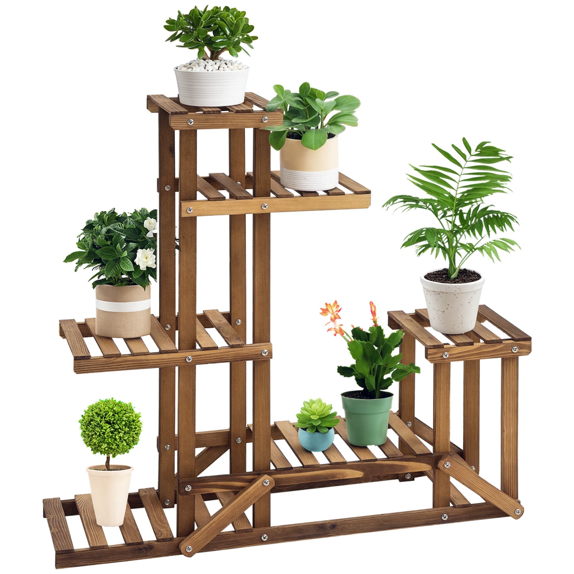 Outsunny Étagère à fleurs en bois - porte plante bois 6 tablettes bois sapin