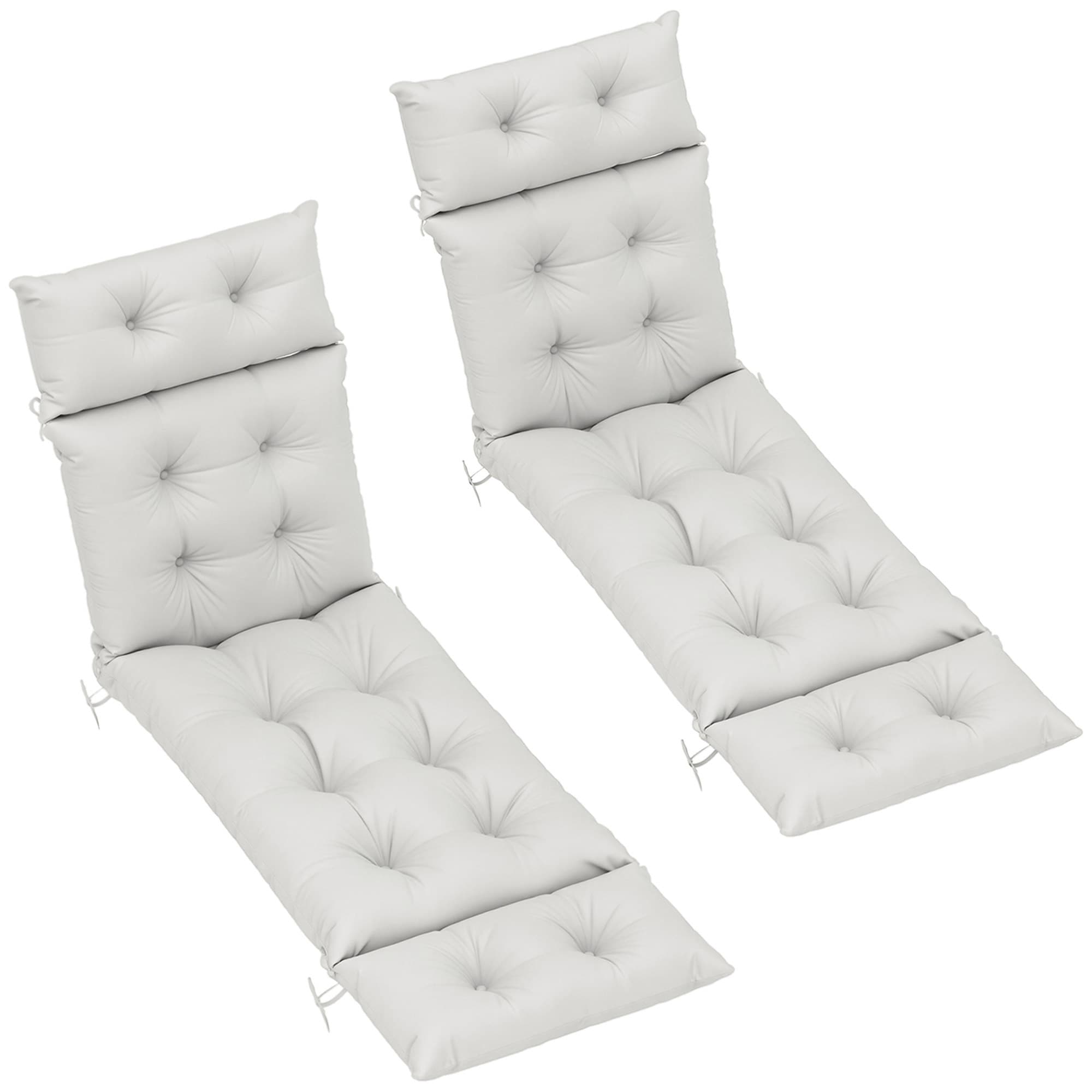 Outsunny Lot de 2 coussins de chaise longue coussin bain de soleil épais, confortable - 6 attaches, 190 x 56 x 10 cm, gris clair