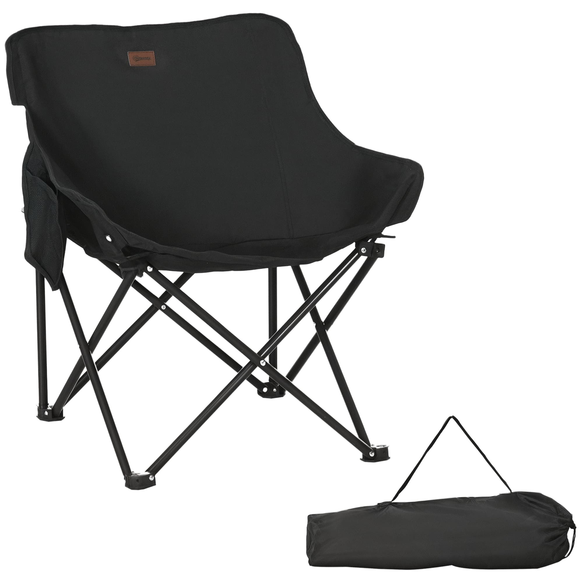 Outsunny Chaise Camping Pliante Ultra-Légère Compacte avec Sac Transport + Pochette Latérale Noir Aosom France